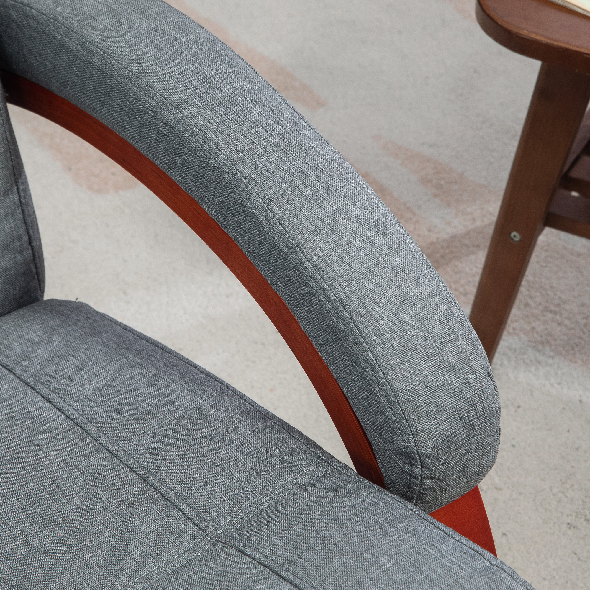 HOMCOM Relaxfauteuil met Opklapbare Voetensteun, Draaibaar, Kantelbare Rugleuning, Linnenlook, Tot 140 kg, Grijs