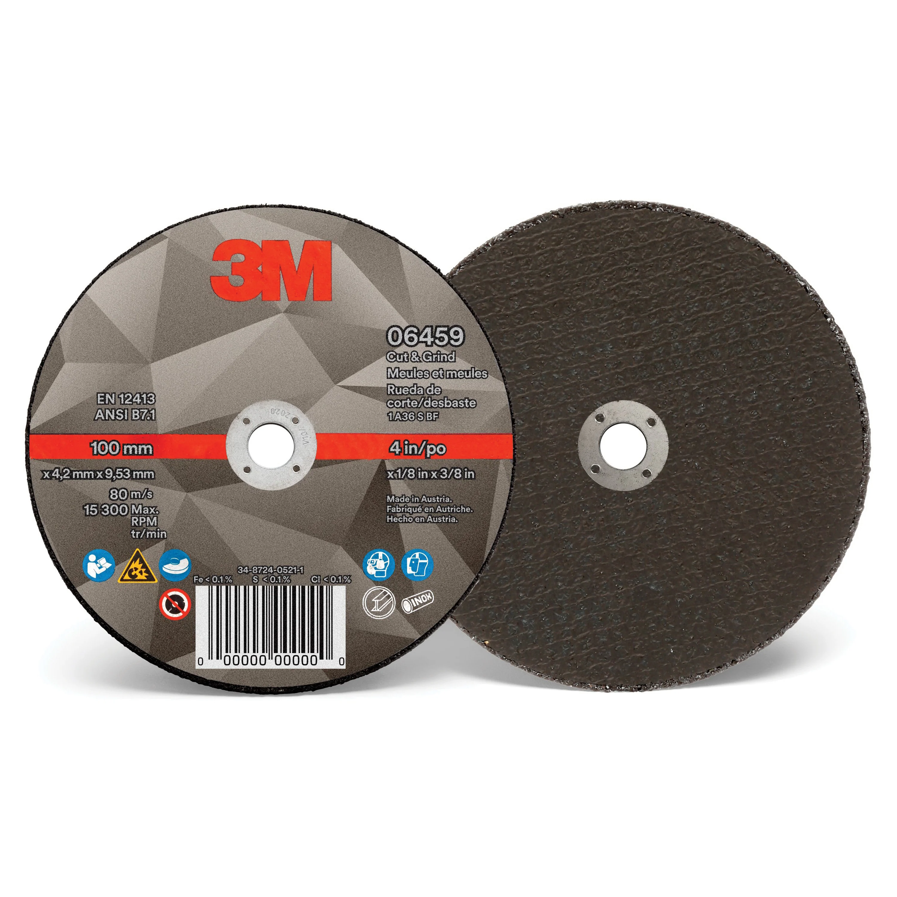 3M 6459  ~  4 Inch x 1/8 Inch x 3/8 T1 Cut & Grind Wheel