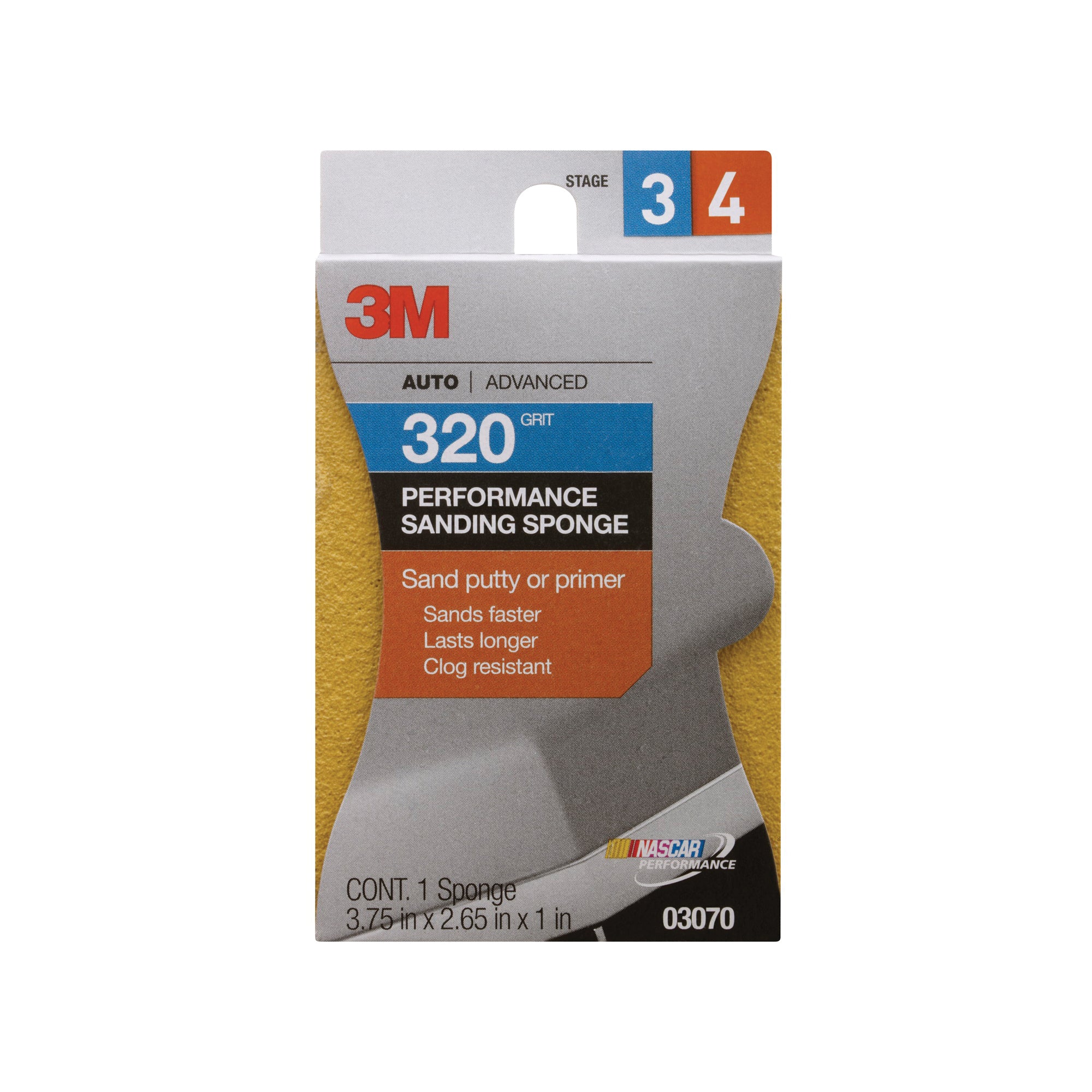 3M 03070C  ~  Performance Sanding Sponge 03070 320 Grit 1 in x 2 5/8 in (2.54 cm x 6.6 cm) 1 Per Pack