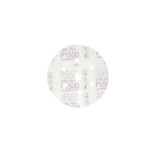 3M 01185  ~  6 Inch x Non-Vacuum Red Abrasive 260L Aluminum Oxide 1200 Grit Velcro Film Disc