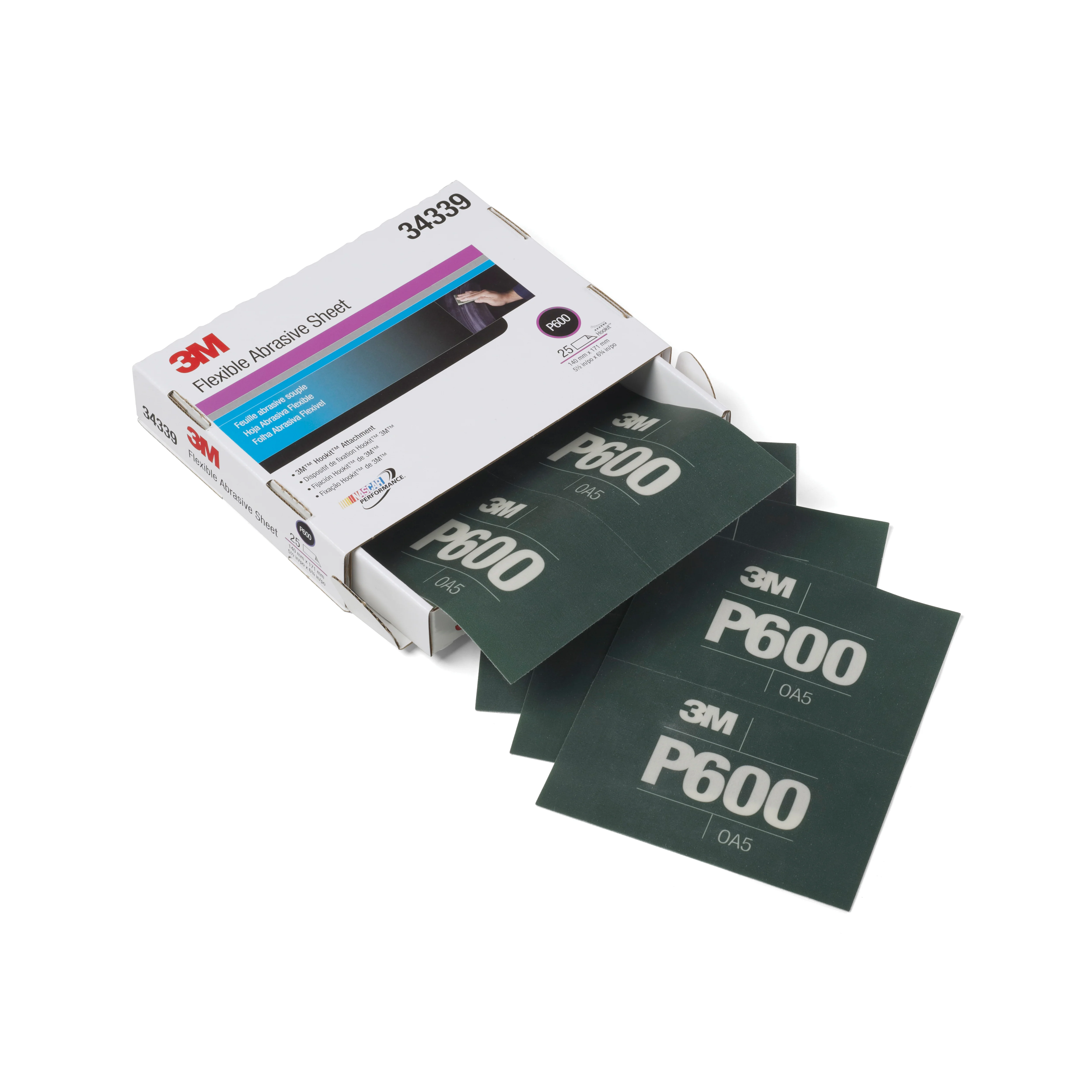 3M 34339  ~  5-1/2 Inch x 6.8 Inch Aluminum Oxide 600 Grit Wet / Dry Velcro Non-Vacuum Abrasive Film Strip