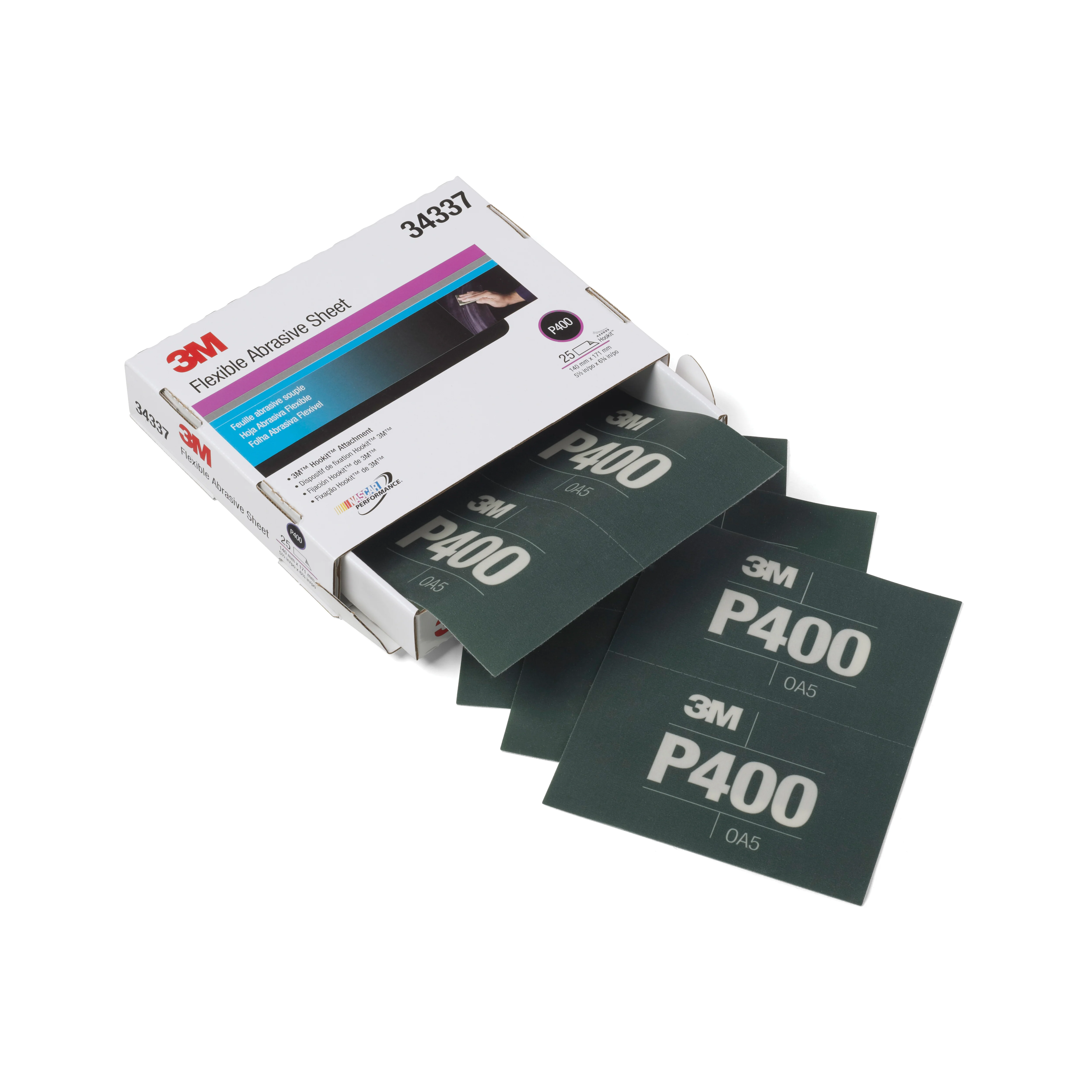 3M 34337  ~  5-1/2 Inch x 6.8 Inch Aluminum Oxide 400 Grit Wet / Dry Velcro Non-Vacuum Abrasive Film Strip