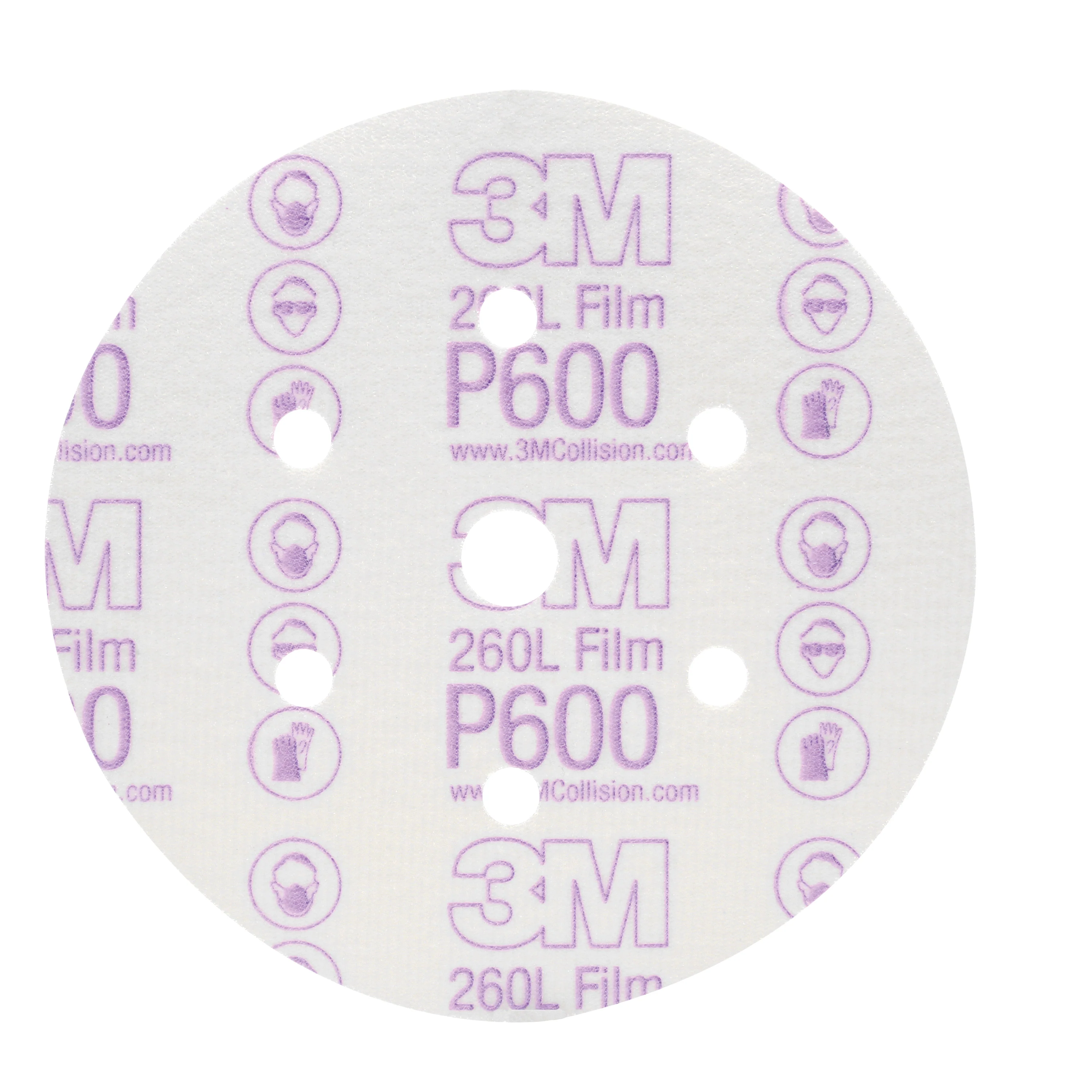 3M 01071  ~  6 Inch x Vacuum - Multihole Finishing 260L Aluminum Oxide 600 Grit Velcro Film Disc