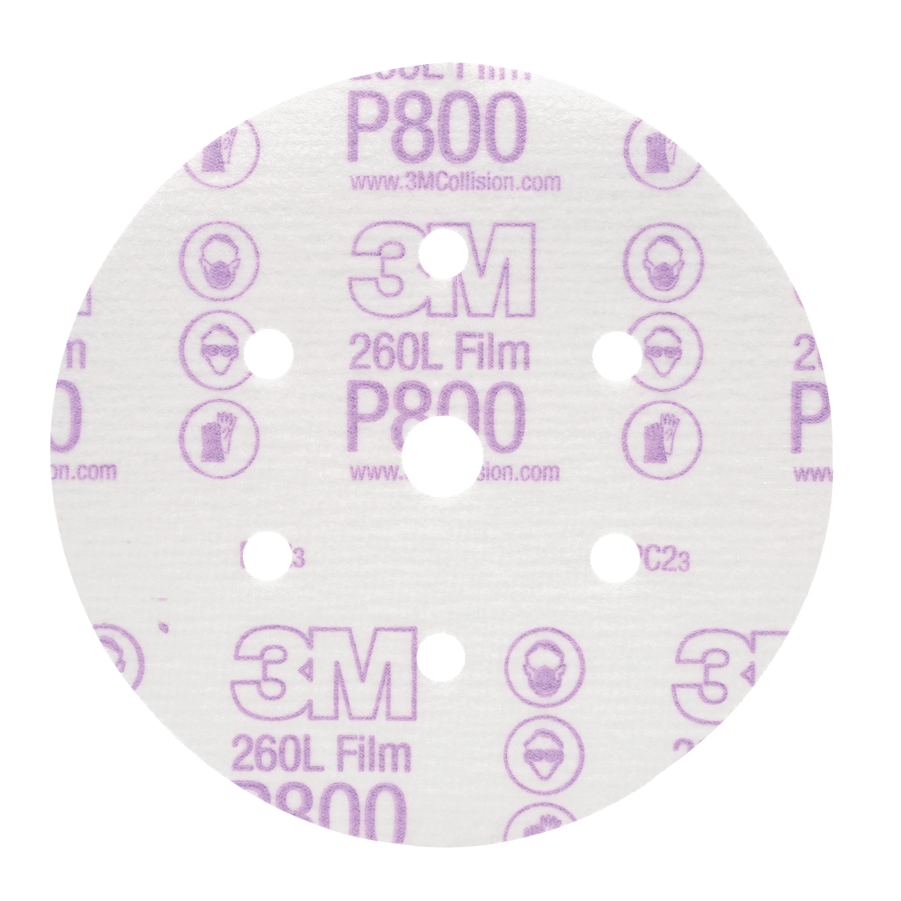 3M 01070  ~  6 Inch x Vacuum - Multihole Finishing 260L Aluminum Oxide 800 Grit Velcro Film Disc