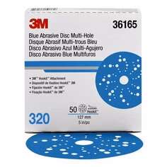 3M 36165  ~  Hookit Blue Abrasive Disc 321U 320+ Multi-hole 5 Inch (127 mm)