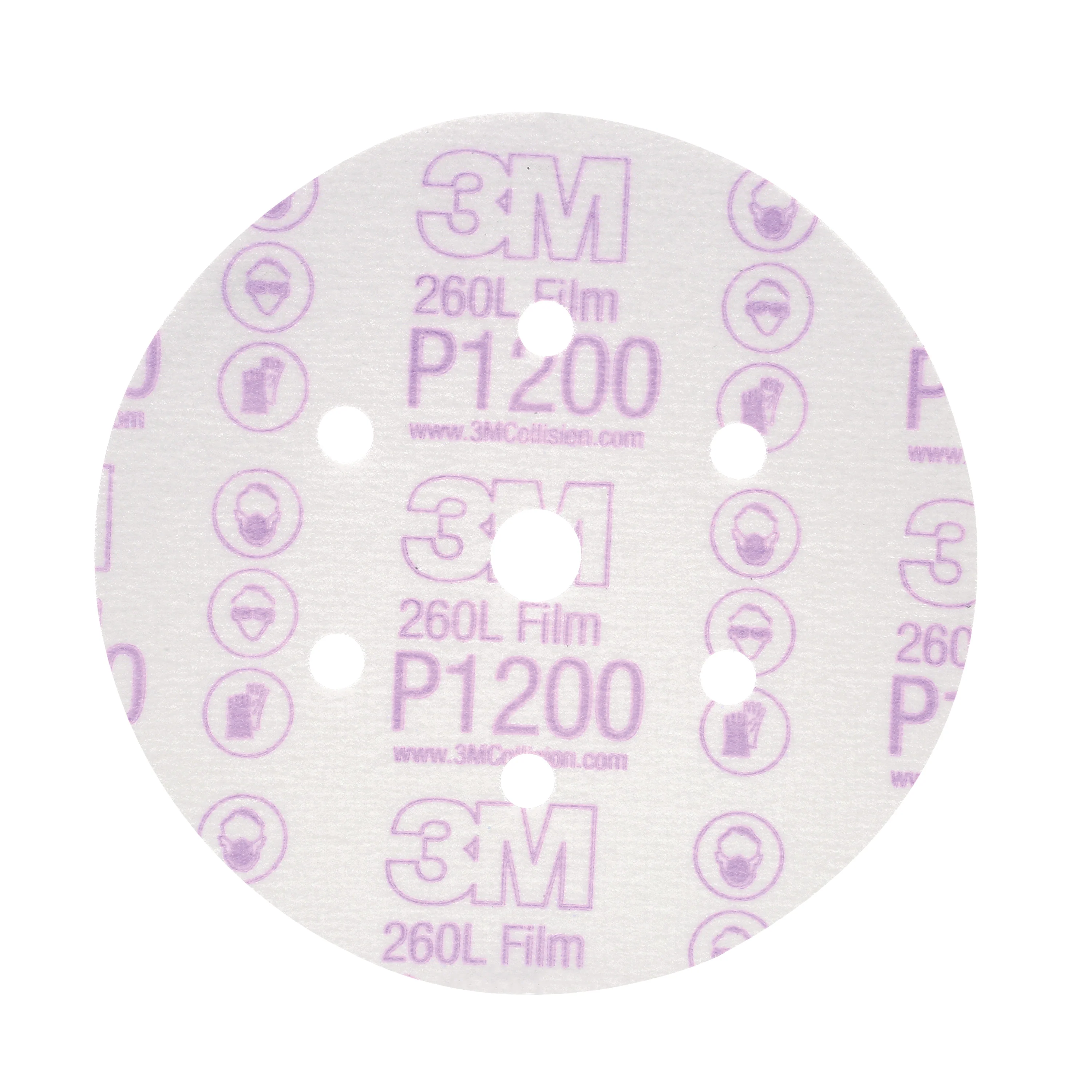 3M 01068  ~  6 Inch x Vacuum - Multihole Finishing 260L Aluminum Oxide 1200 Grit Velcro Film Disc