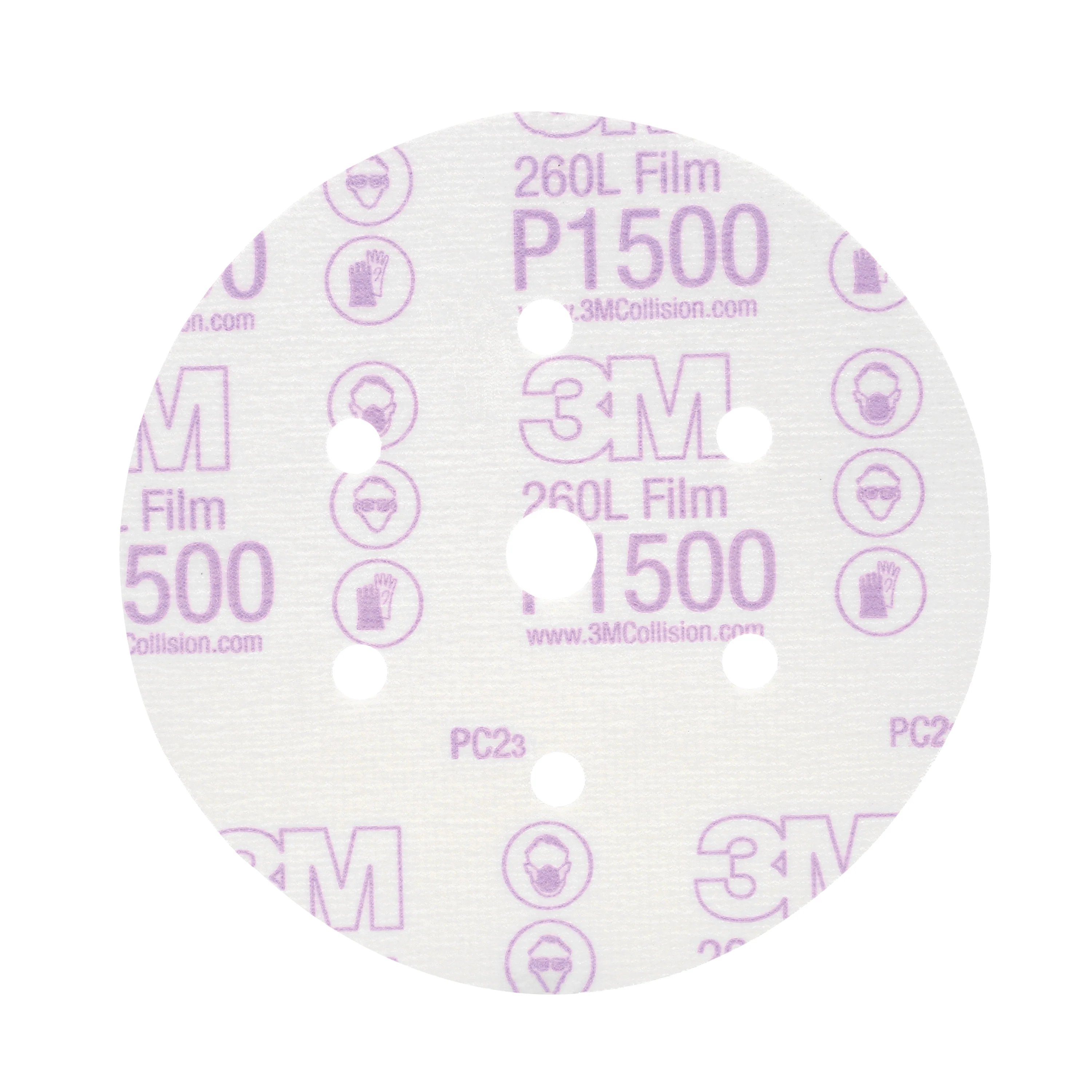 3M 01050  ~  6 Inch x Vacuum - Multihole Finishing 260L Aluminum Oxide 1500 Grit Velcro Film Disc