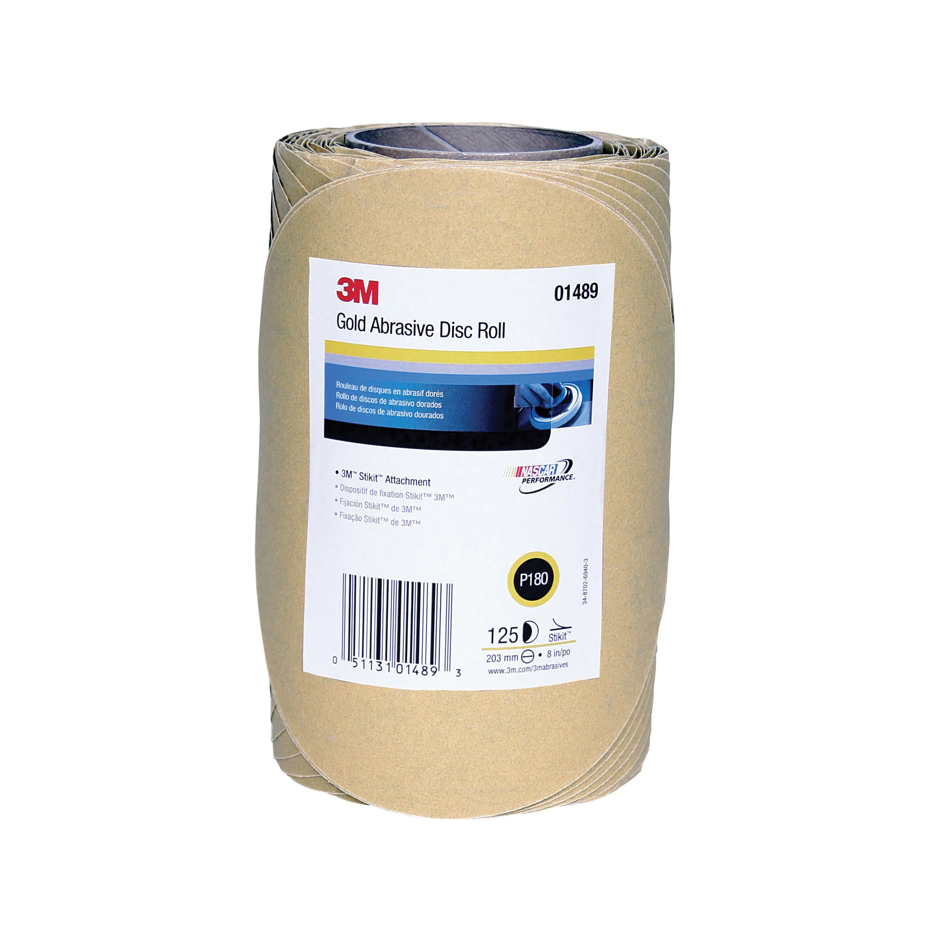 3M 01489  ~  Self Adhesive Paper (PSA) Discs 8 Inch 236U Material Aluminum Oxide in 180 Grit