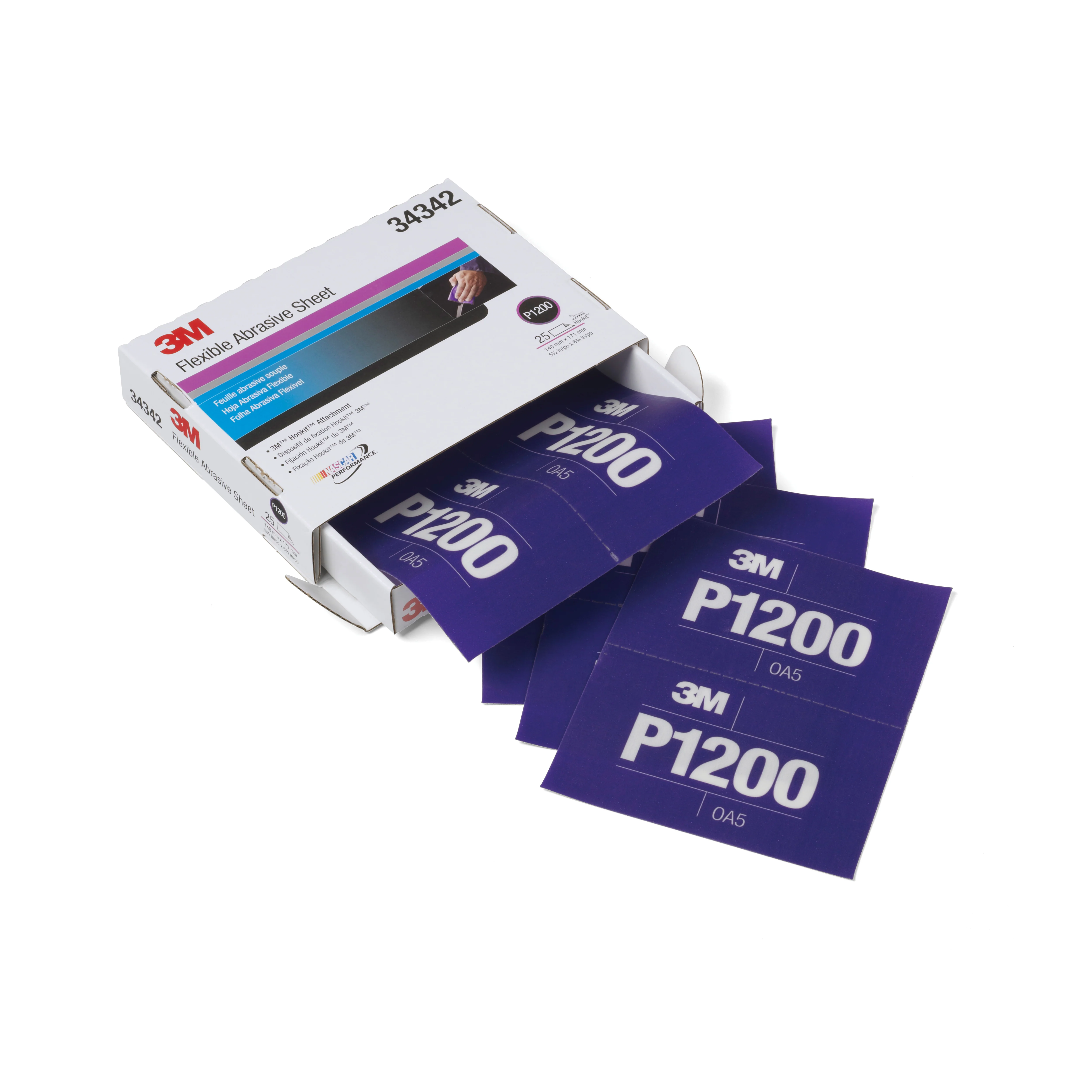 3M 34342  ~  5-1/2 Inch x 6.8 Inch Aluminum Oxide 1200 Grit Wet / Dry Velcro Non-Vacuum Abrasive Film Strip