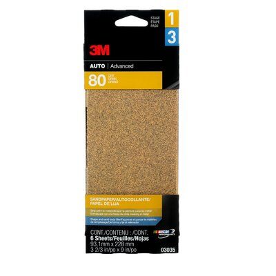 3M 03035NA-M  ~  3-2/3 Inch x 9 Inch Aluminum Oxide 80 Grit Plain Non-Vacuum Abrasive Paper Strip
