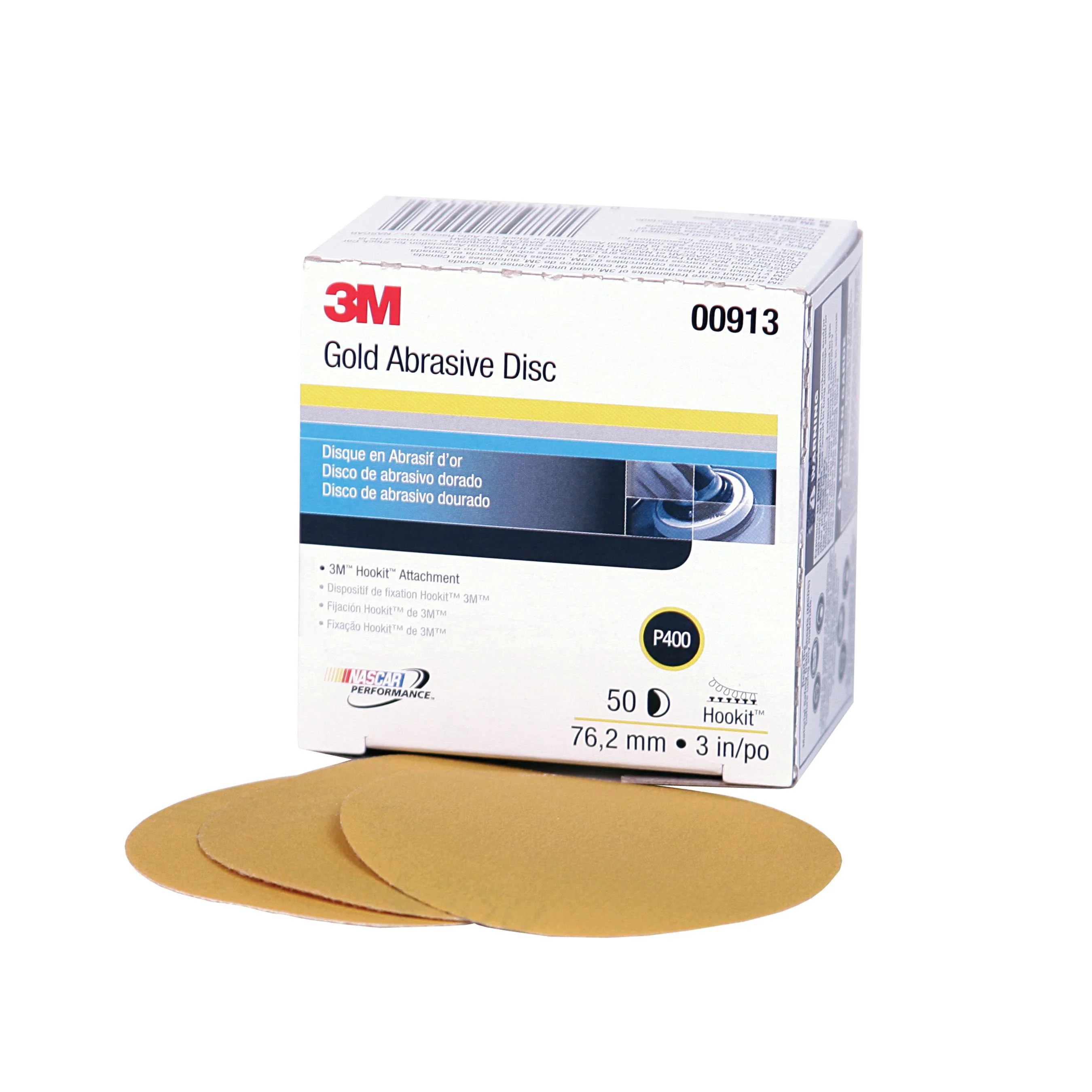3M 00913  ~  3 Inch x Non-Vacuum Gold 216U Aluminum Oxide 400 Grit Velcro Paper Disc