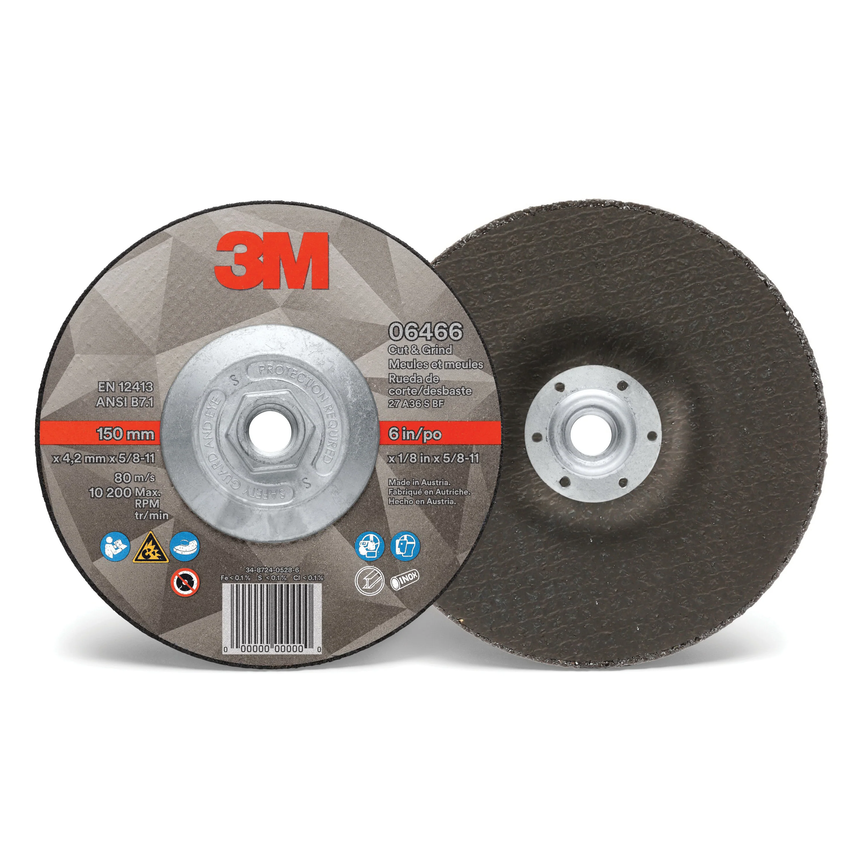 3M 6466  ~  Cut & Grind Wheel Quick Change Type 27 (6 Inch x 1/8 Inch x 5/8 Inch-11)