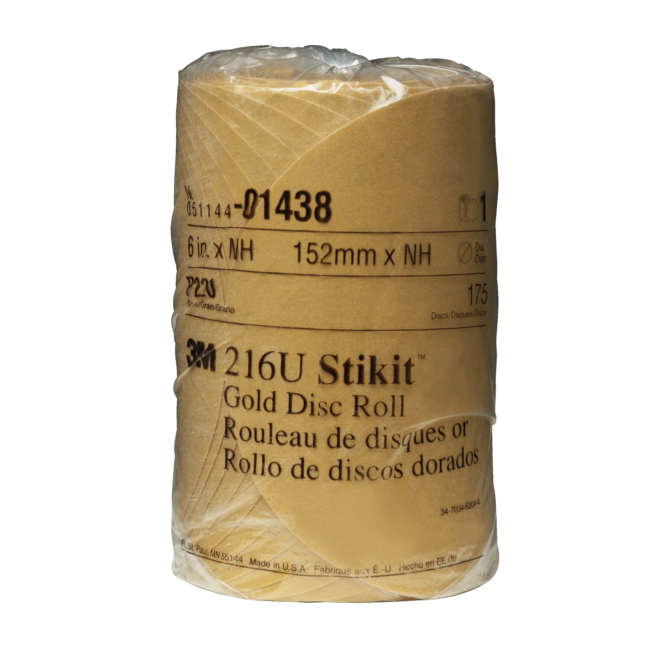 3M 01438  ~  Self Adhesive Paper (PSA) Discs 6 Inch 216U Material Aluminum Oxide in 220 Grit