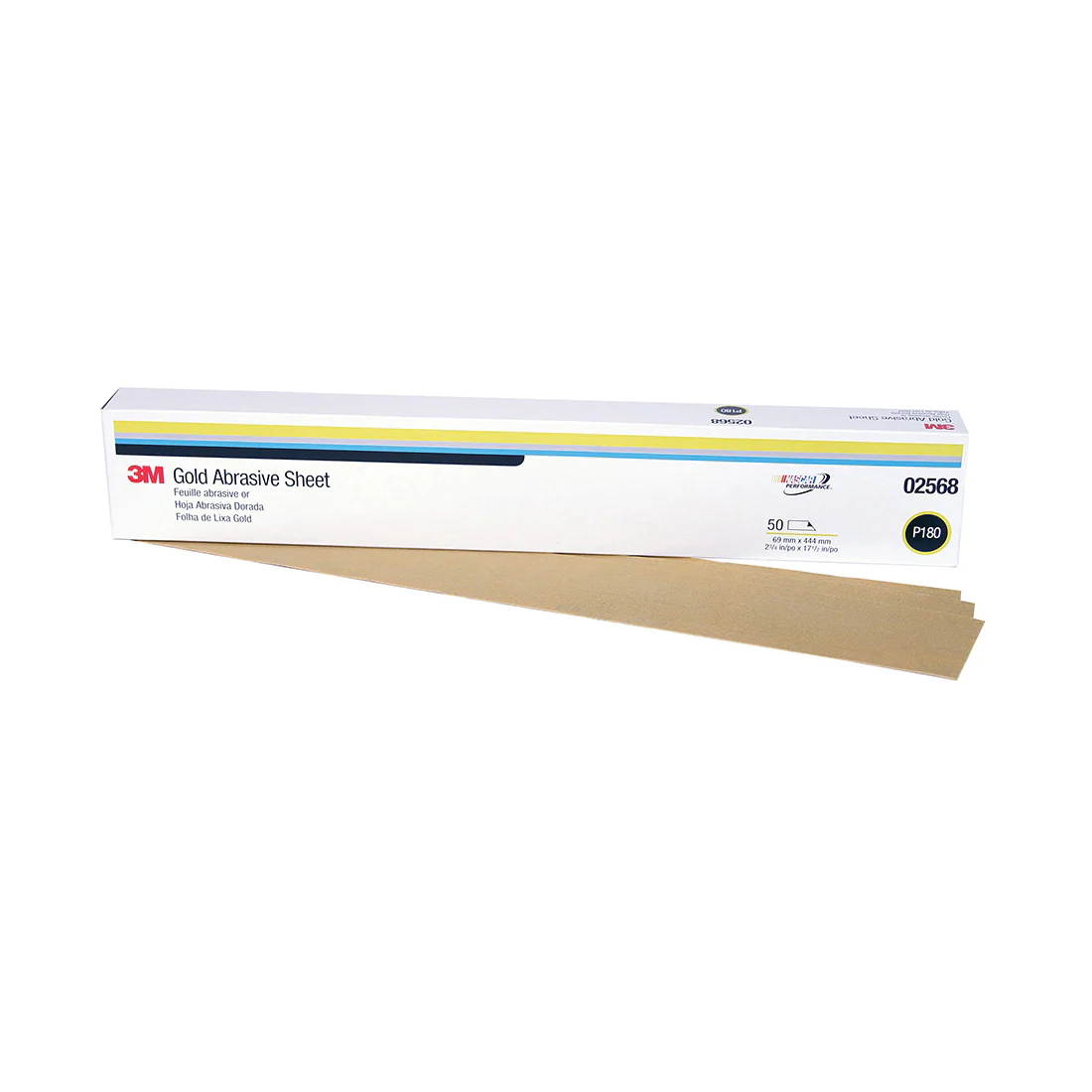 3M 02568  ~  2-3/4 Inch x 17-1/2 Inch 216U Aluminum Oxide 180 Grit Gold Plain Non-Vacuum Abrasive Paper Strip