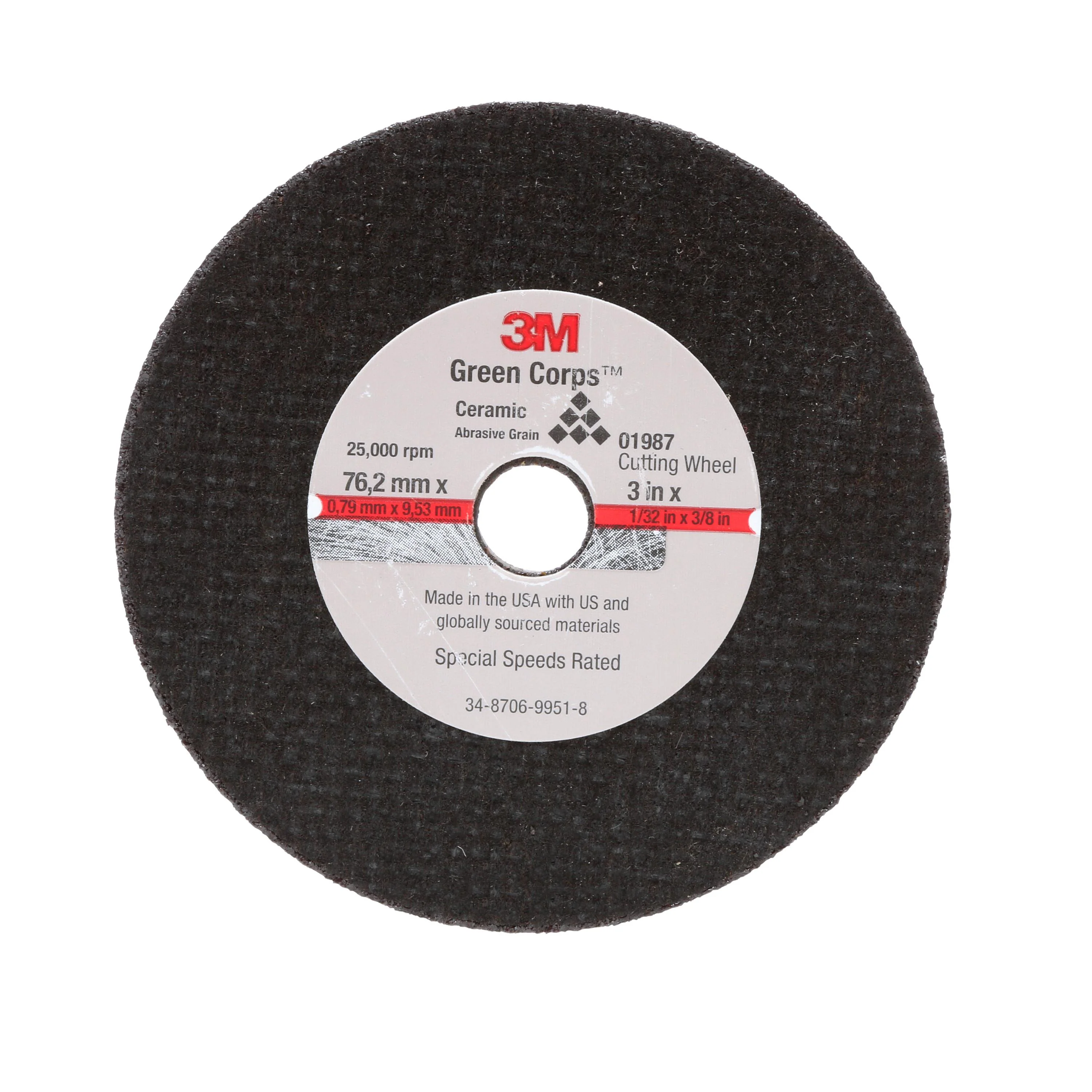 3M 01987  ~  General Purpose Cut-Off Wheel 3 Inch x 1/32 Inch x 3/8 Inch