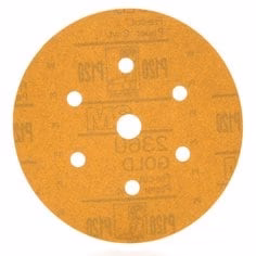 3M 01081  ~  6 Inch x Vacuum - 6 + 1(5/8 Inch) Gold 236U Aluminum Oxide 120 Grit Velcro Paper Disc