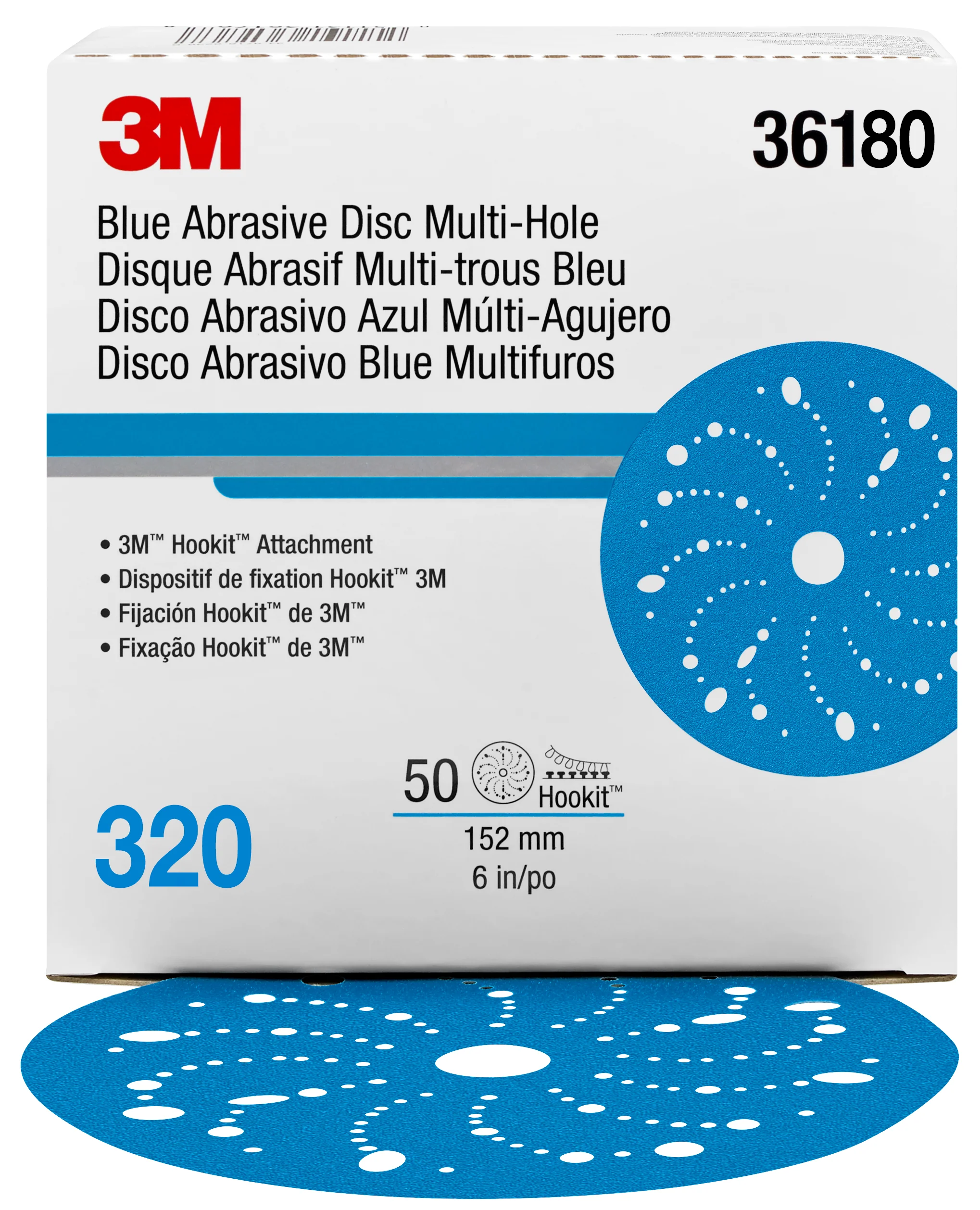 3M 36180  ~  Hookit Blue Abrasive Disc 321U 320 6 Inch (152.4 mm)