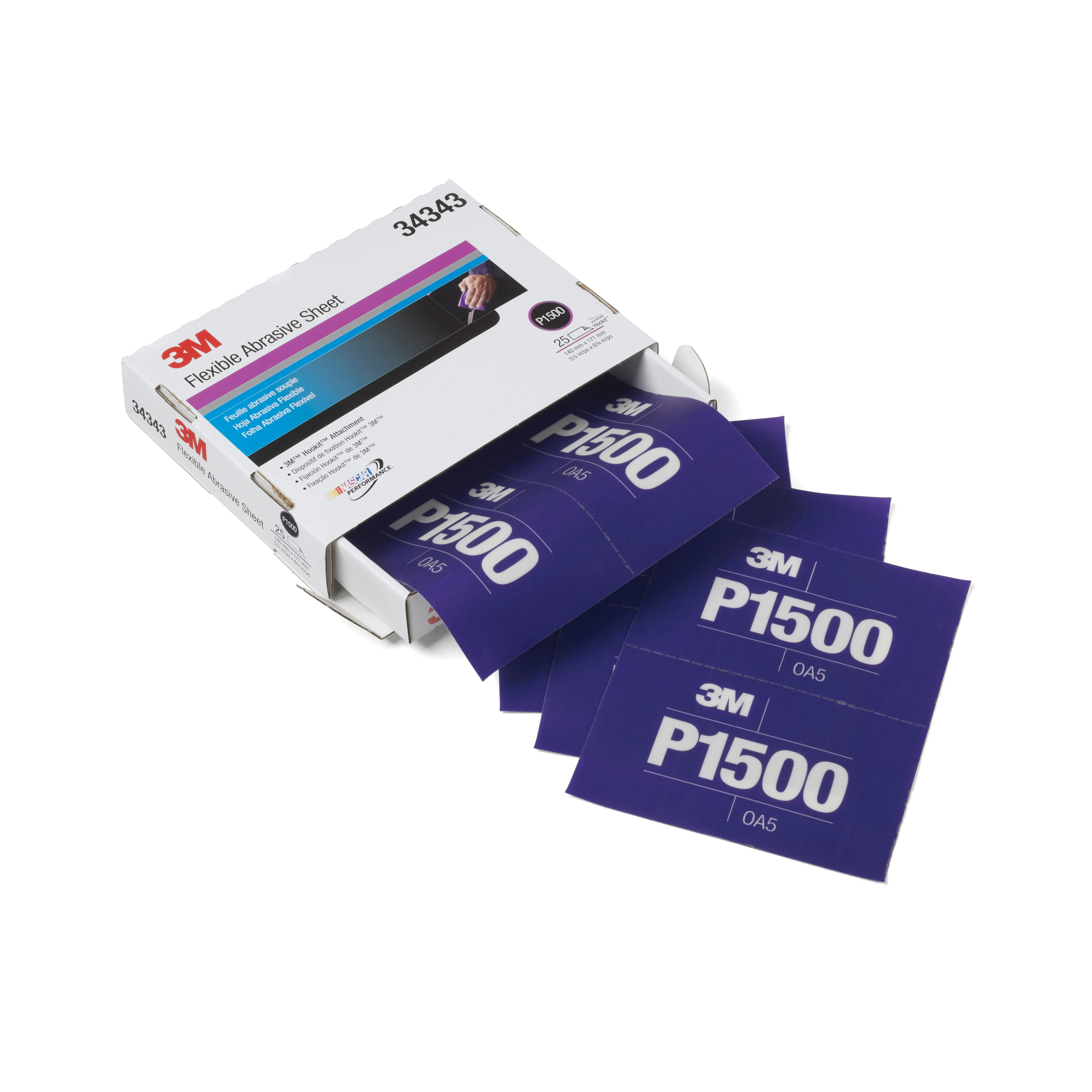 3M 34343  ~  5-1/2 Inch x 6.8 Inch Aluminum Oxide 1500 Grit Wet / Dry Velcro Non-Vacuum Abrasive Film Strip