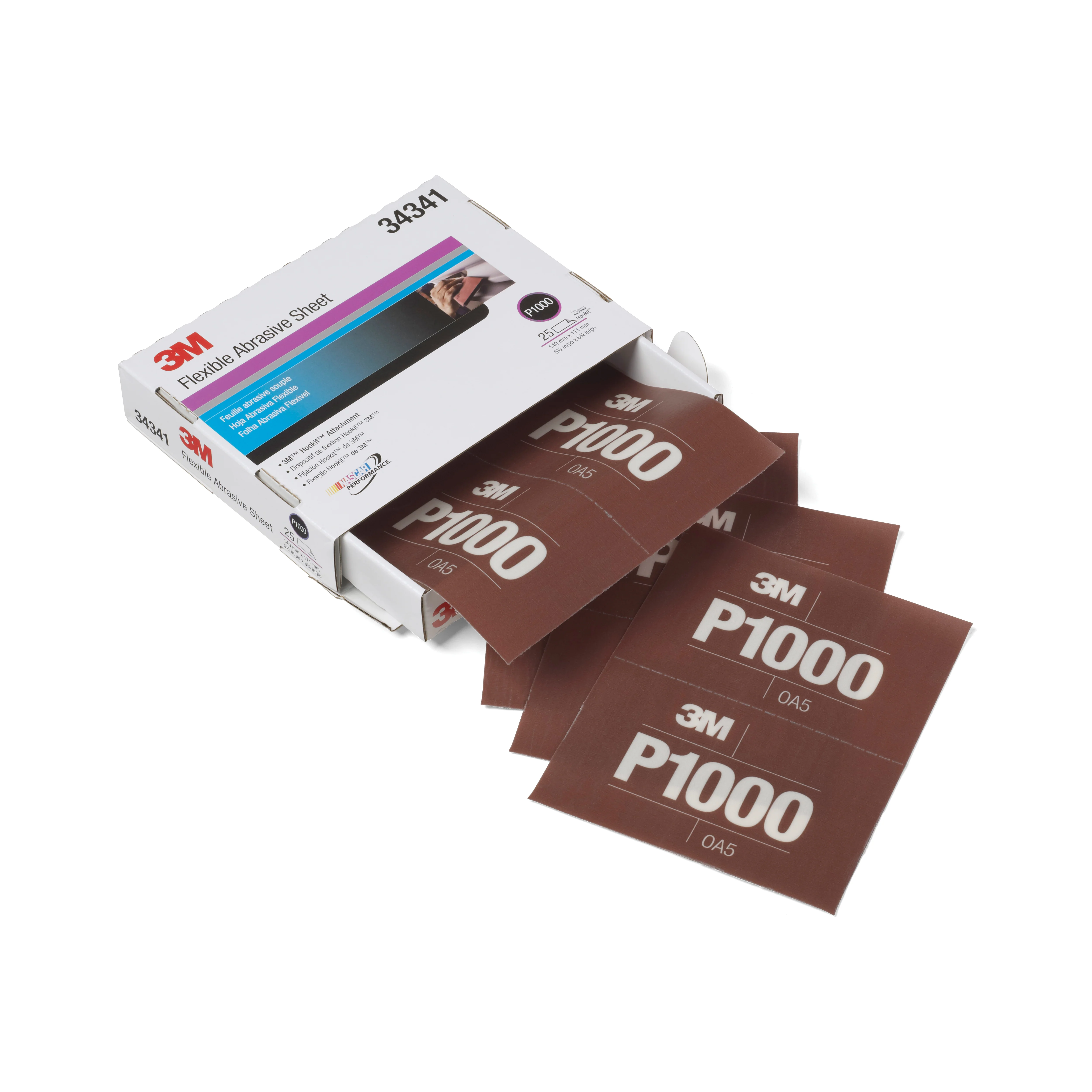 3M 34341  ~  5-1/2 Inch x 6.8 Inch Aluminum Oxide 1000 Grit Wet / Dry Velcro Non-Vacuum Abrasive Film Strip