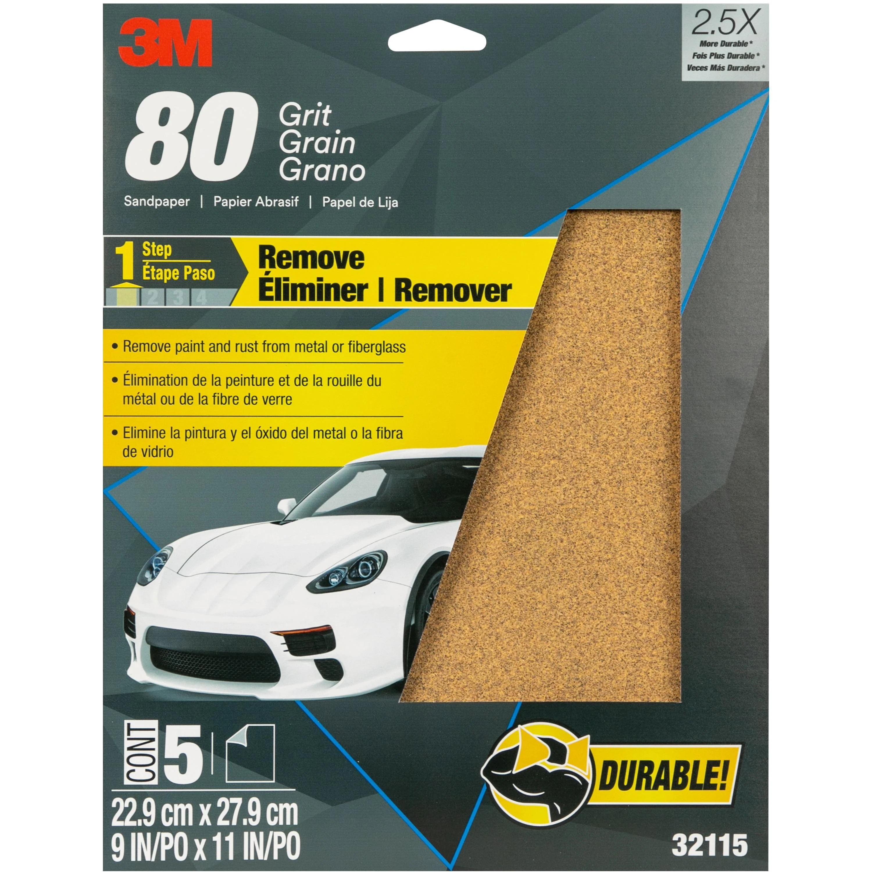 3M 32115  ~  Paper Sanding Sheets 80 Grit Aluminum Oxide 346UD-Weight - 9 Inch x 11 Inch