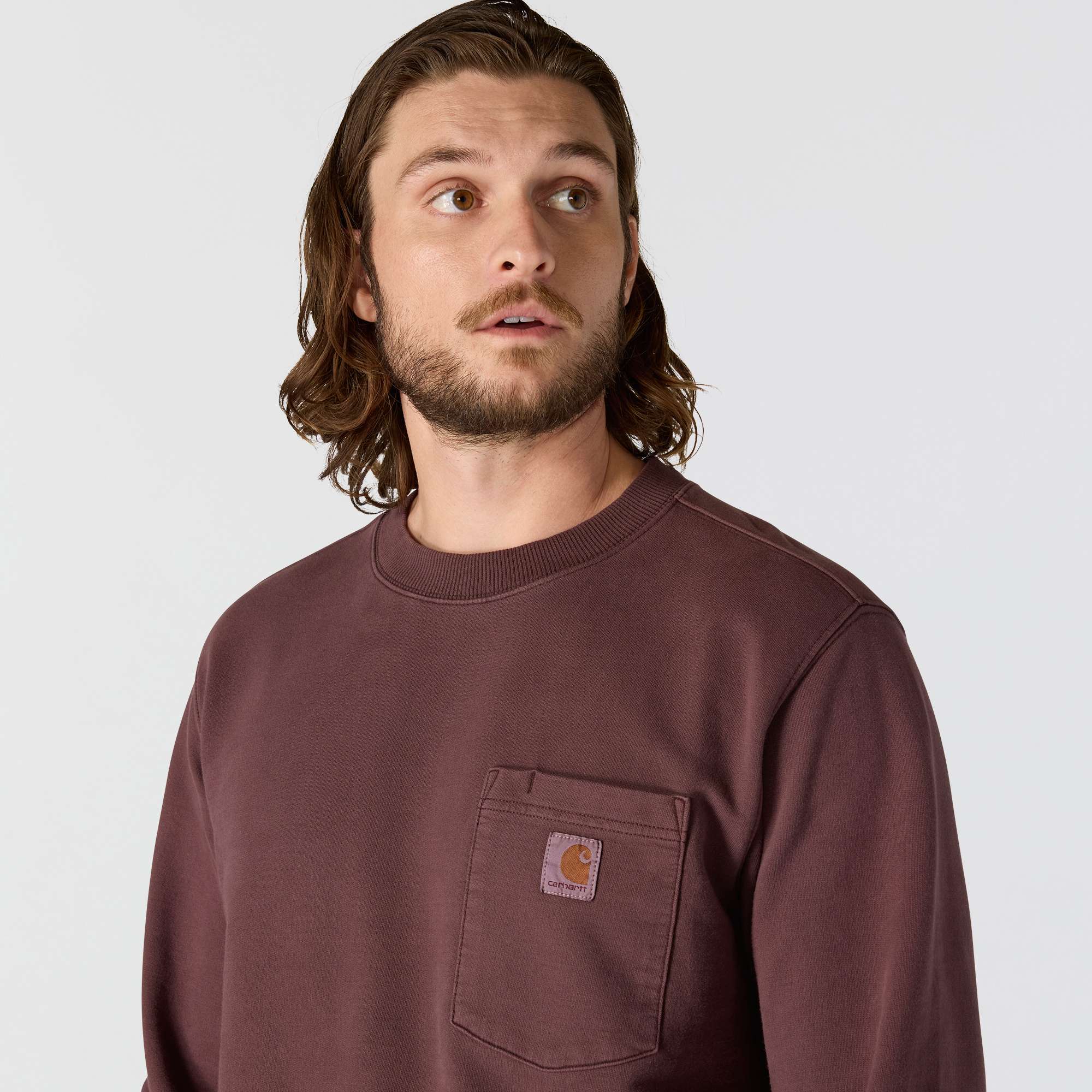 Relaxed Fit Midweight Garment Dye French Terry Crewneck Pocket Sweatshirt