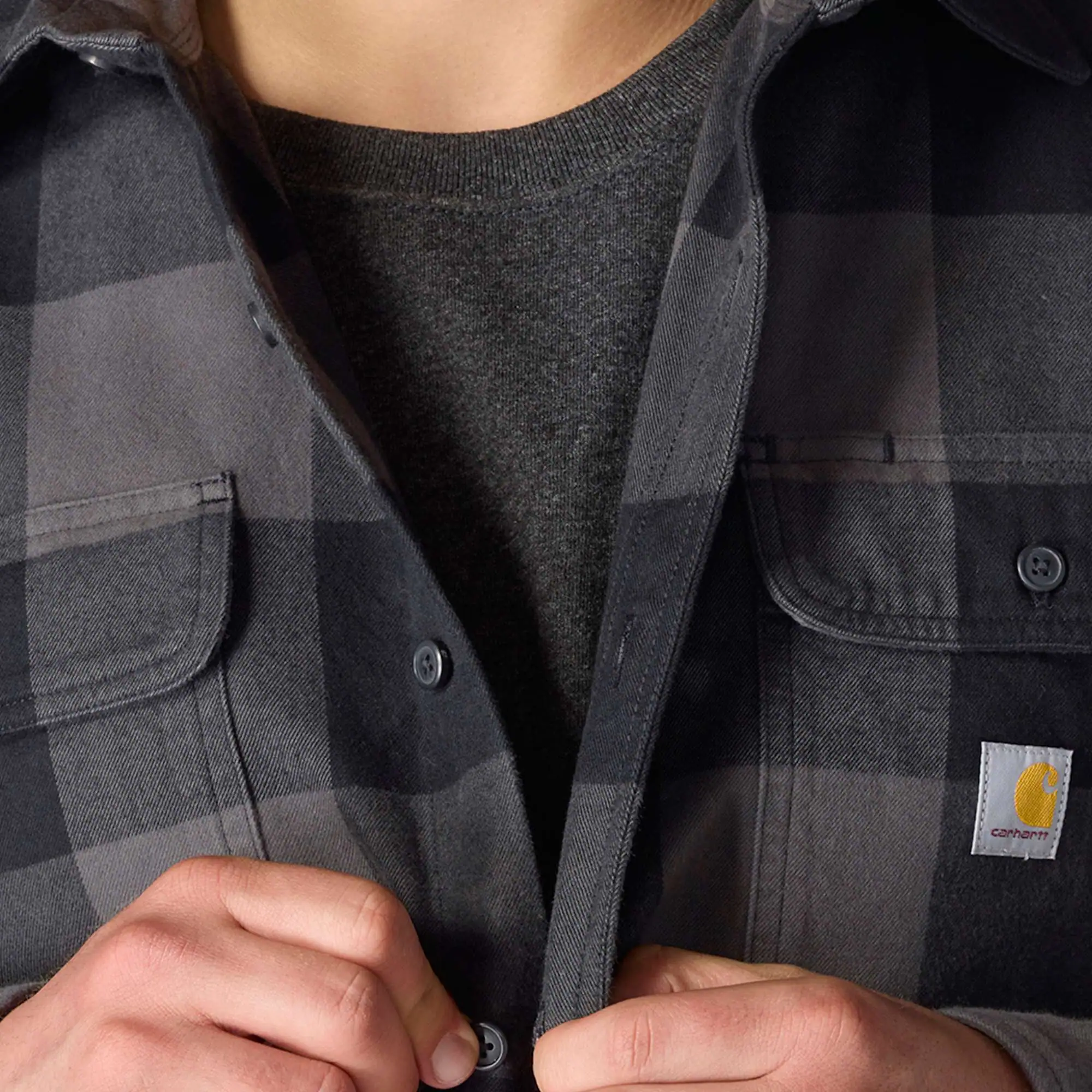 Loose Fit Heavyweight Flannel Long-Sleeve Plaid Shirt