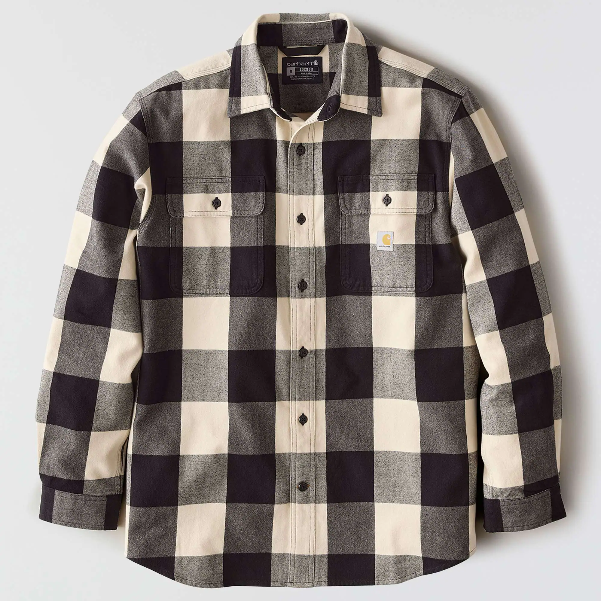Loose Fit Heavyweight Flannel Long-Sleeve Plaid Shirt