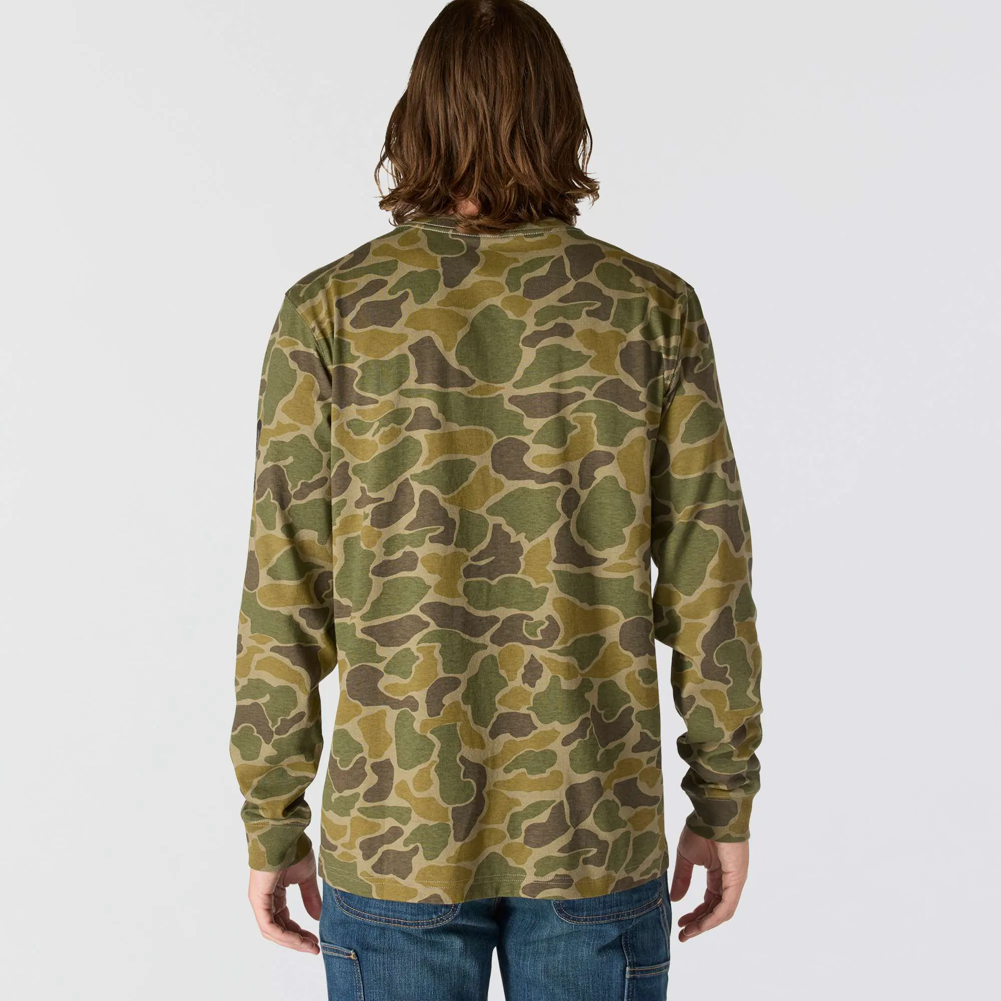 Relaxed Fit Heavyweight Long-Sleeve Pocket Camo Logo Graphic T-Shirt