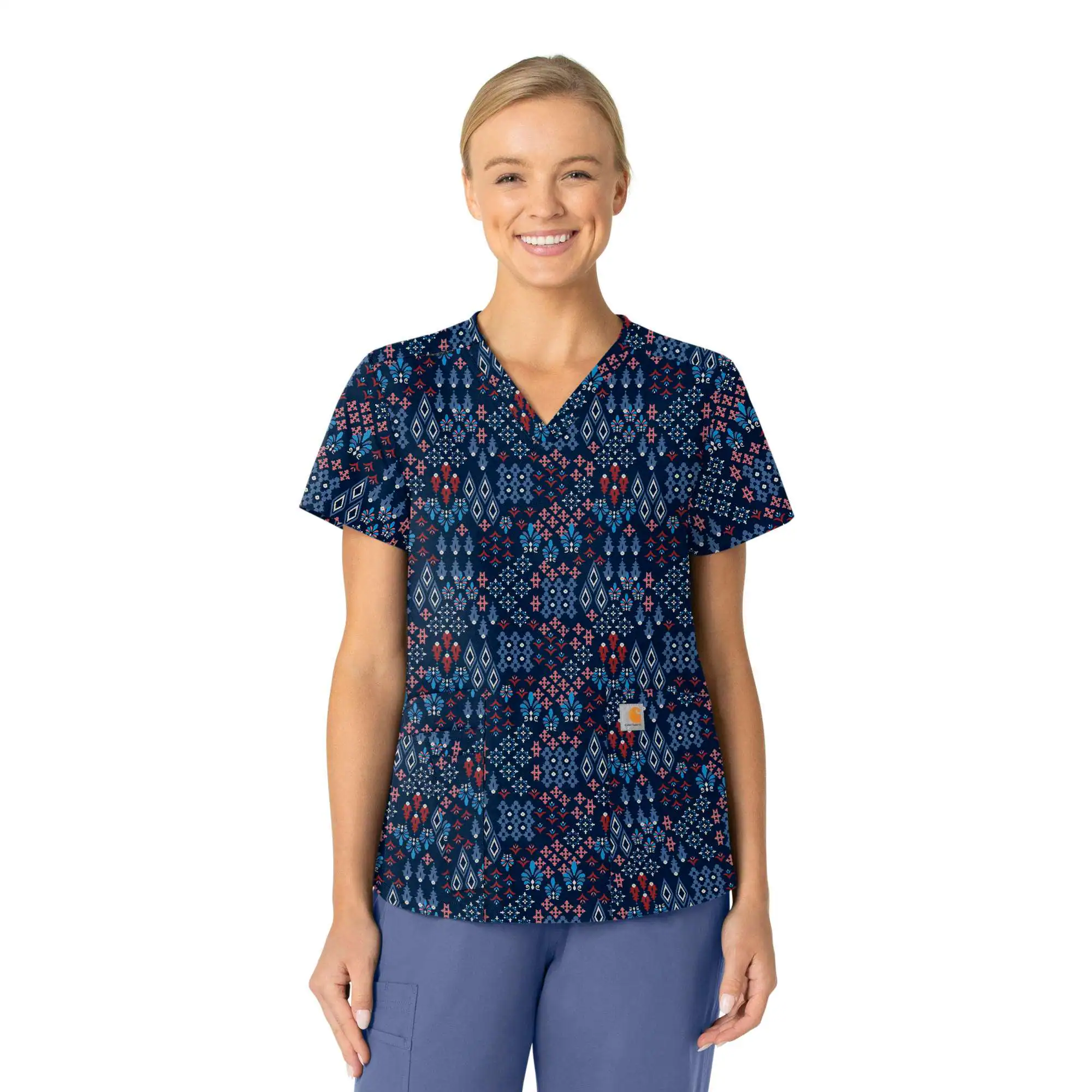 Women's Cross-Flex V-Neck Print Scrub Top