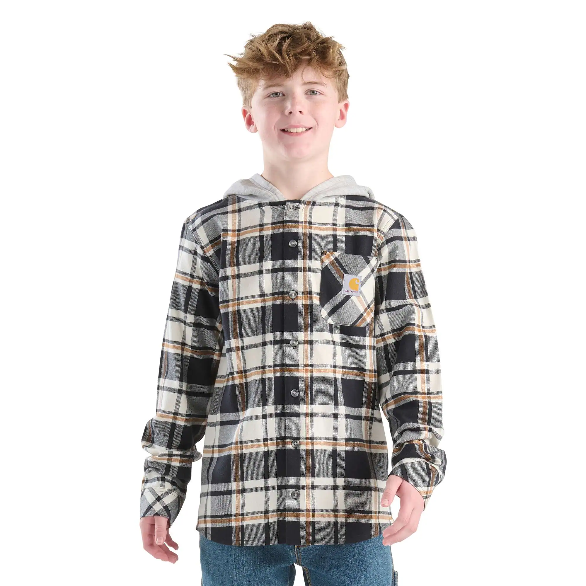 Boys' Long Sleeve Hooded Flannel Button-Front Shirt (Child/Youth)