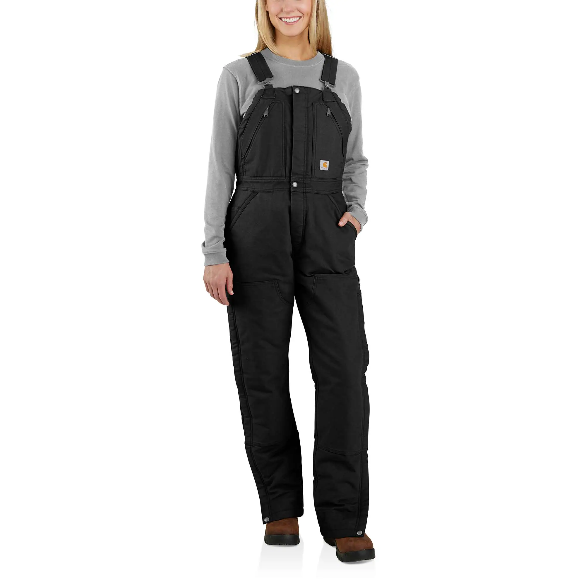 Women's Insulated Bib Overalls - Loose Fit - Washed Duck - 4 Extreme Warmth
