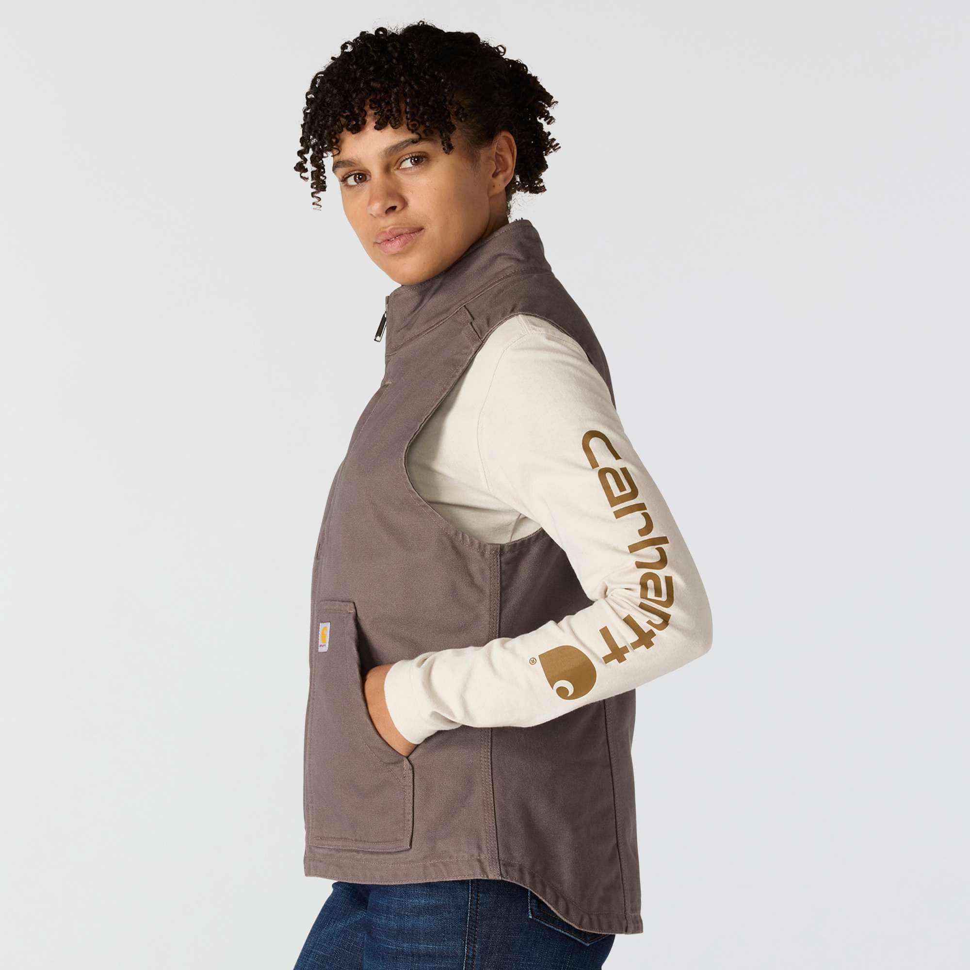 Women's Sherpa Lined Vest - Relaxed Fit - Washed Duck