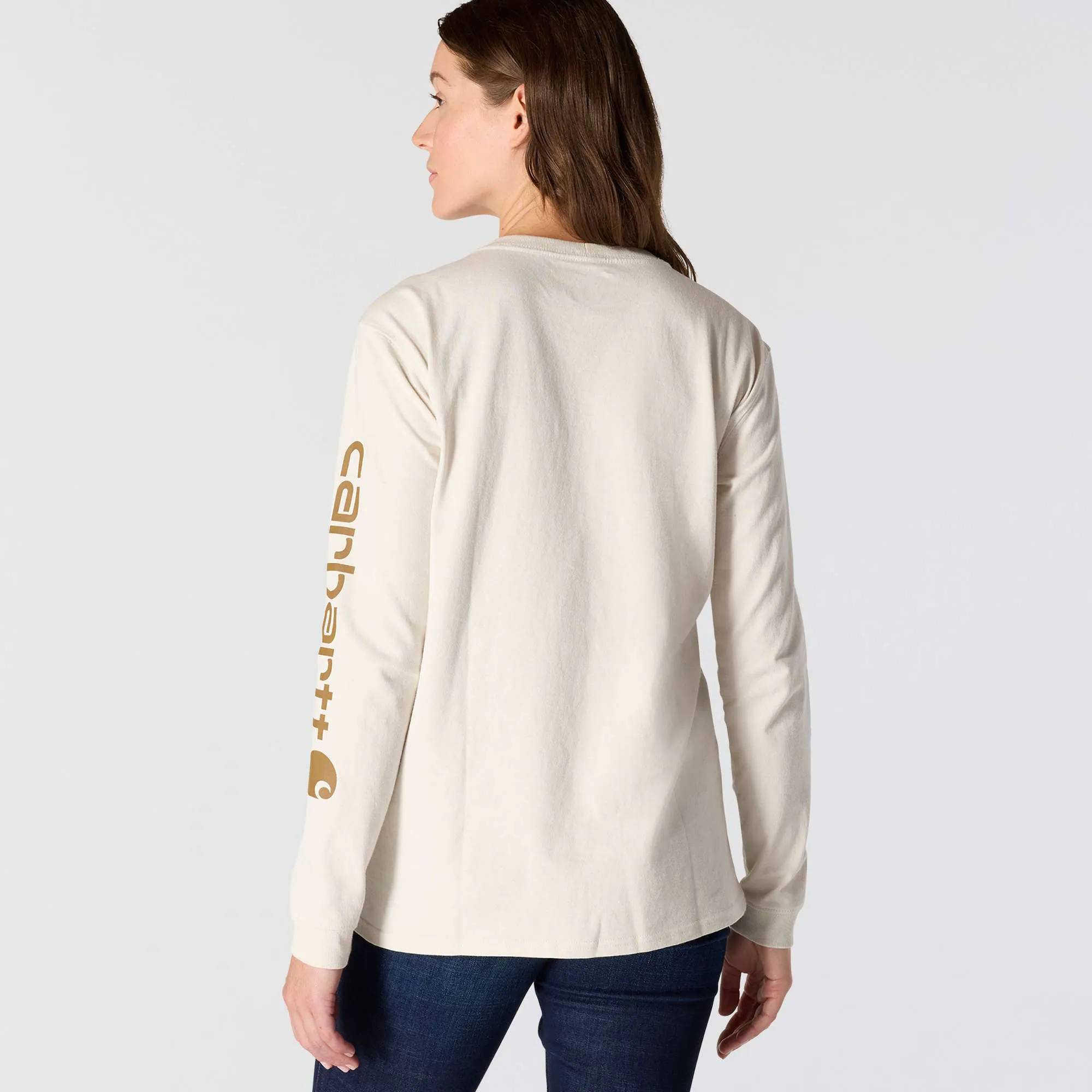 Women's Loose Fit Heavyweight Long-Sleeve Logo Sleeve Graphic T-Shirt