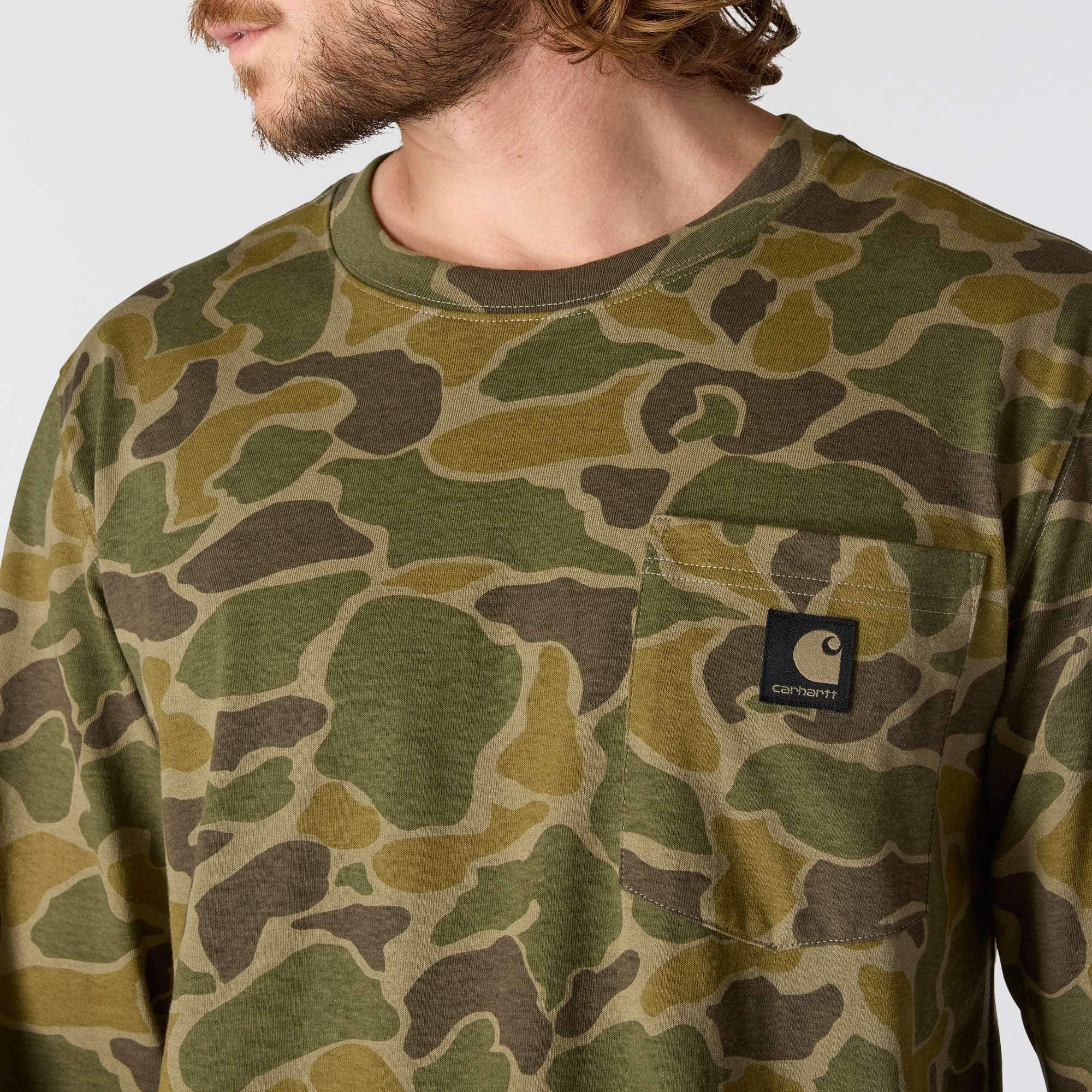 Relaxed Fit Heavyweight Long-Sleeve Pocket Camo Logo Graphic T-Shirt