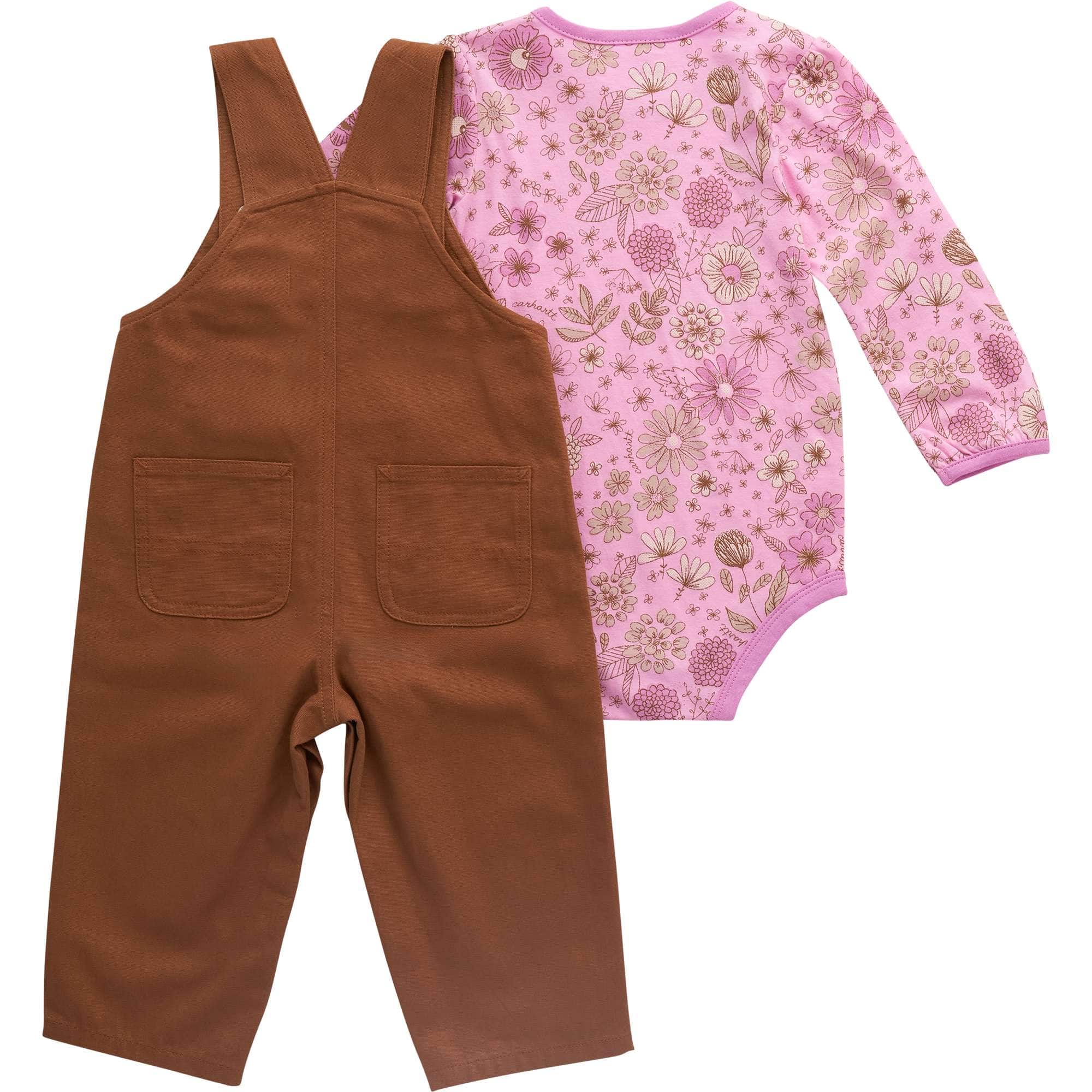 Girls' 2-Piece Long Sleeve Floral Bodysuit & Canvas Overall Set (Baby)