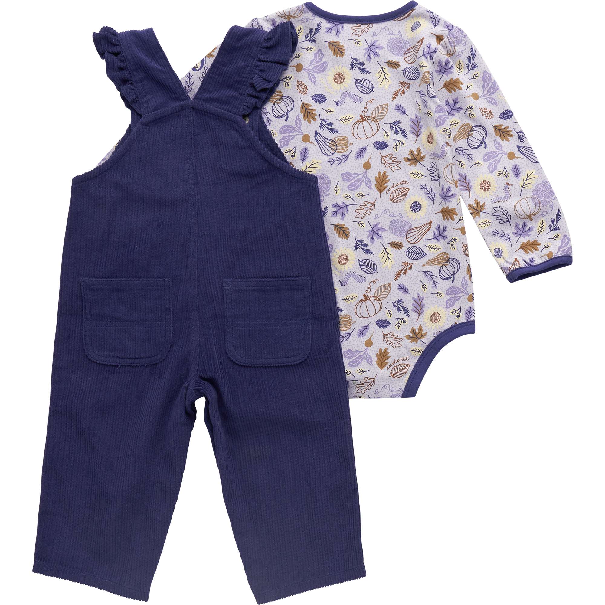 Girls' 2-Piece Long Sleeve Bodysuit & Ruffle Trim Corduroy Overall Set (Baby)