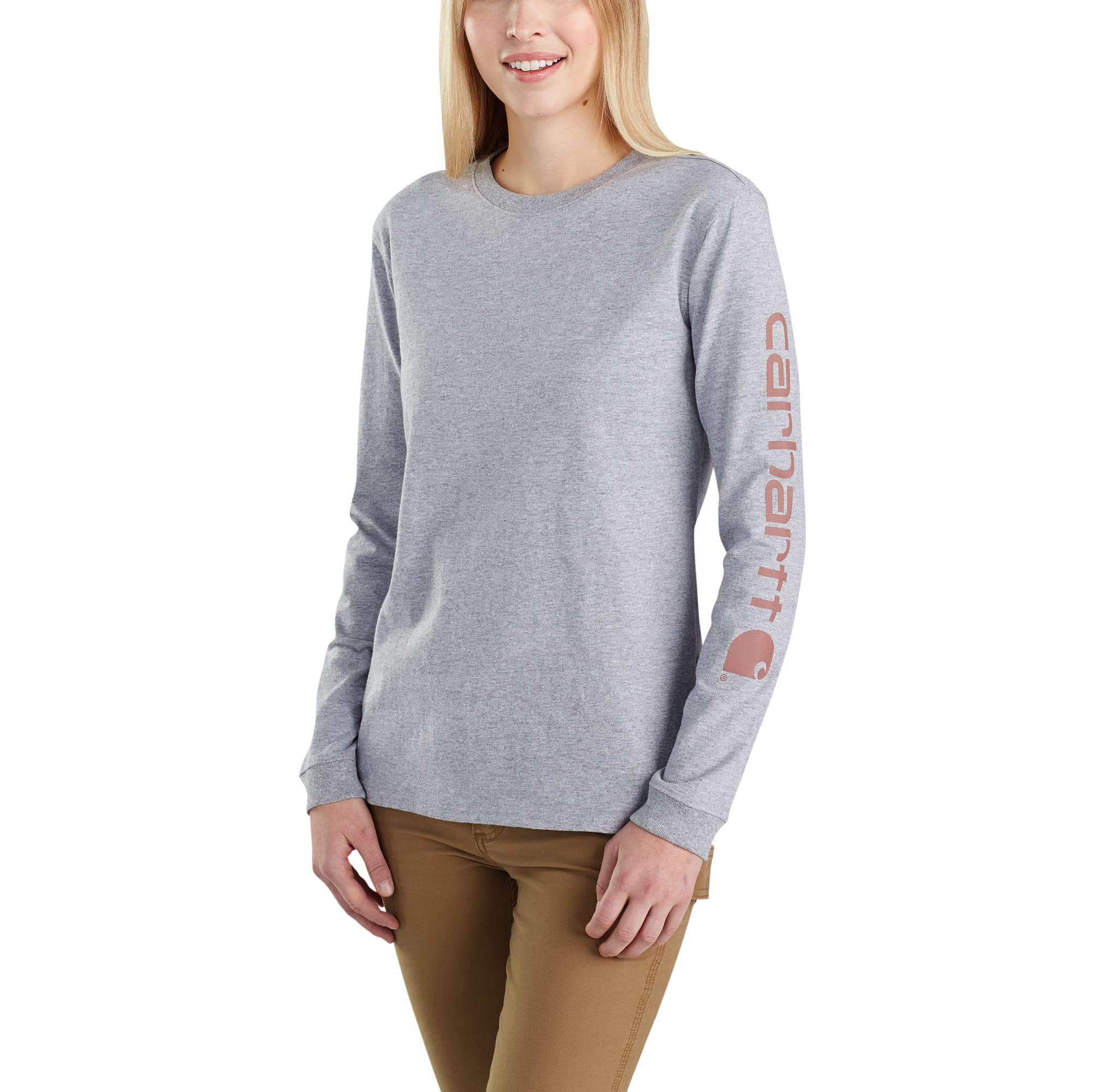 Women's Loose Fit Heavyweight Long-Sleeve Logo Sleeve Graphic T-Shirt
