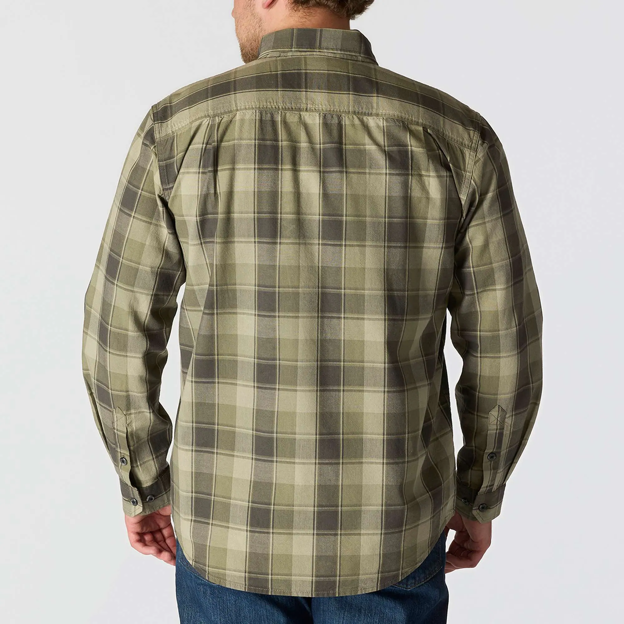 Loose Fit Midweight Chambray Long-Sleeve Plaid Shirt