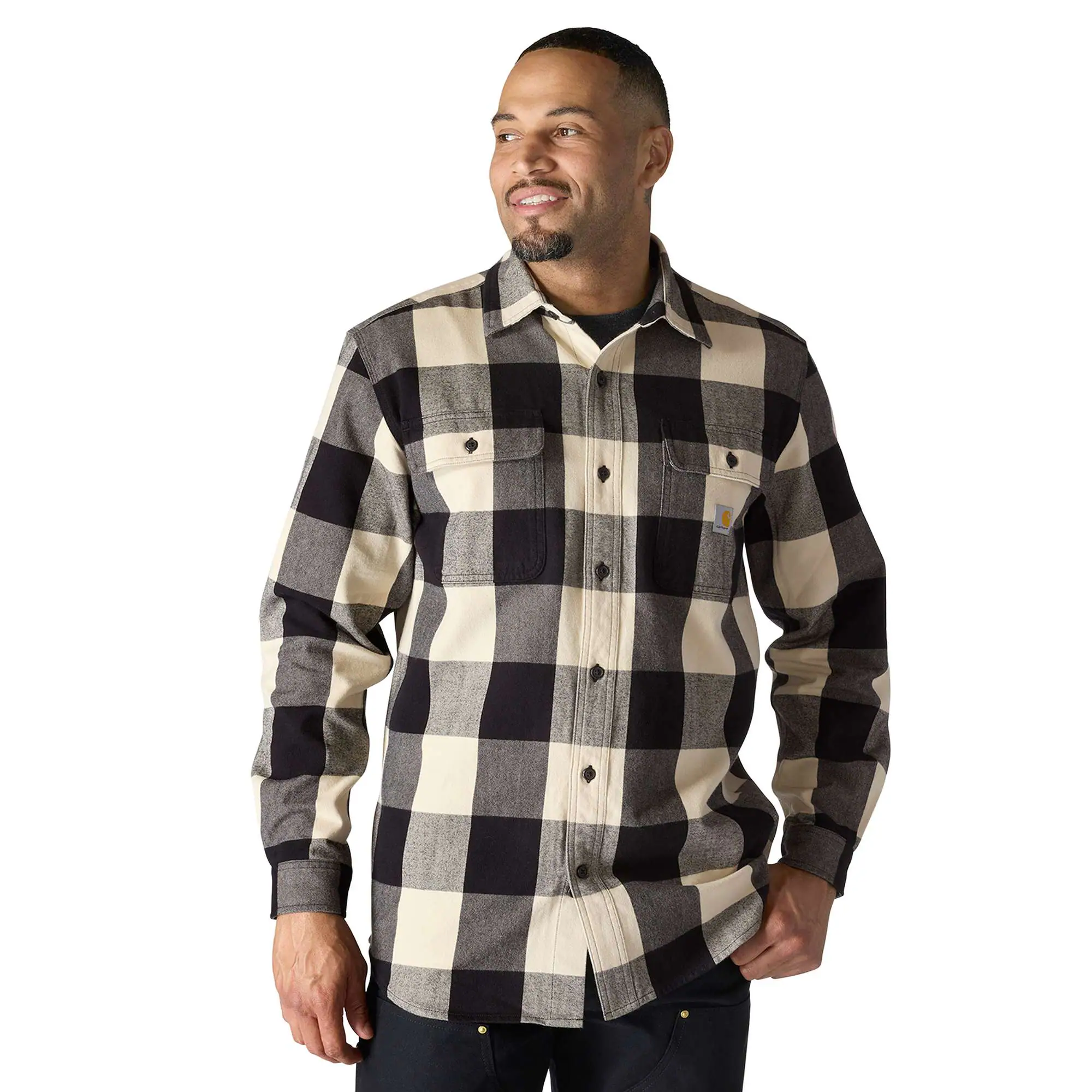 Loose Fit Heavyweight Flannel Long-Sleeve Plaid Shirt