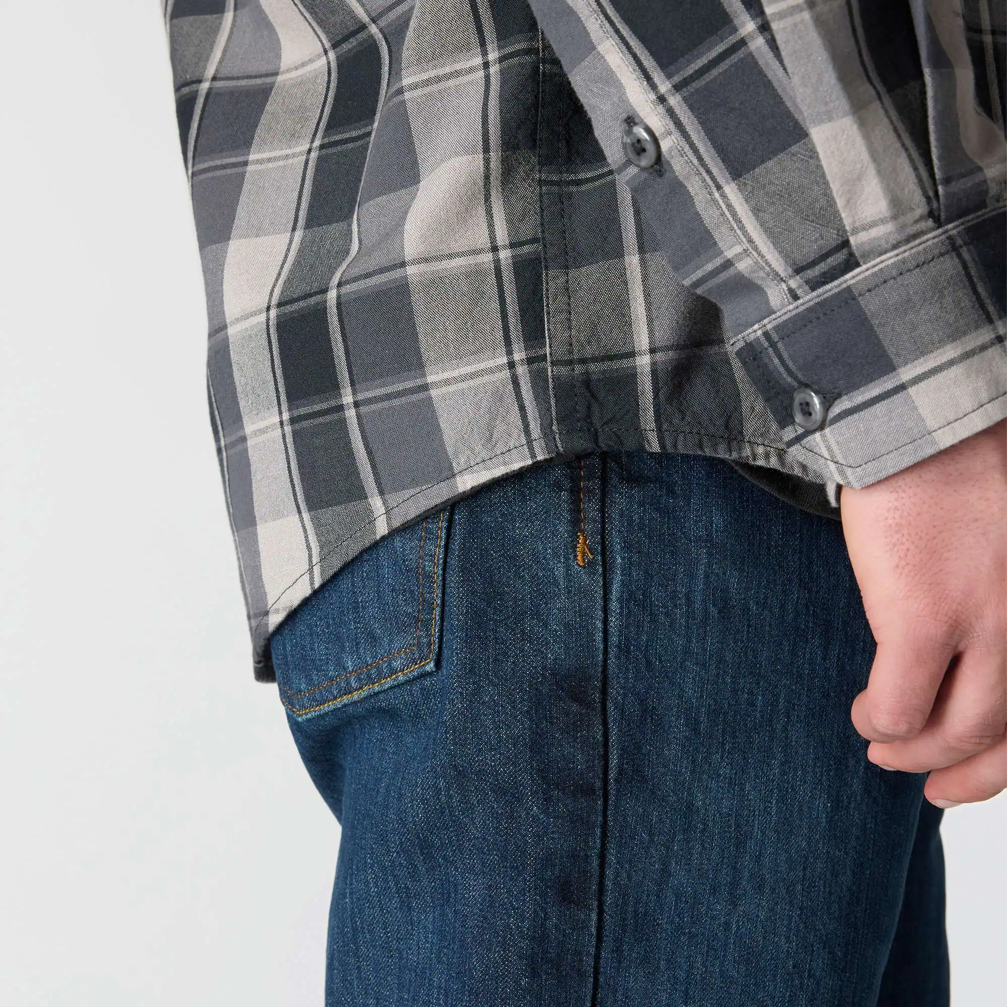 Loose Fit Midweight Chambray Long-Sleeve Plaid Shirt