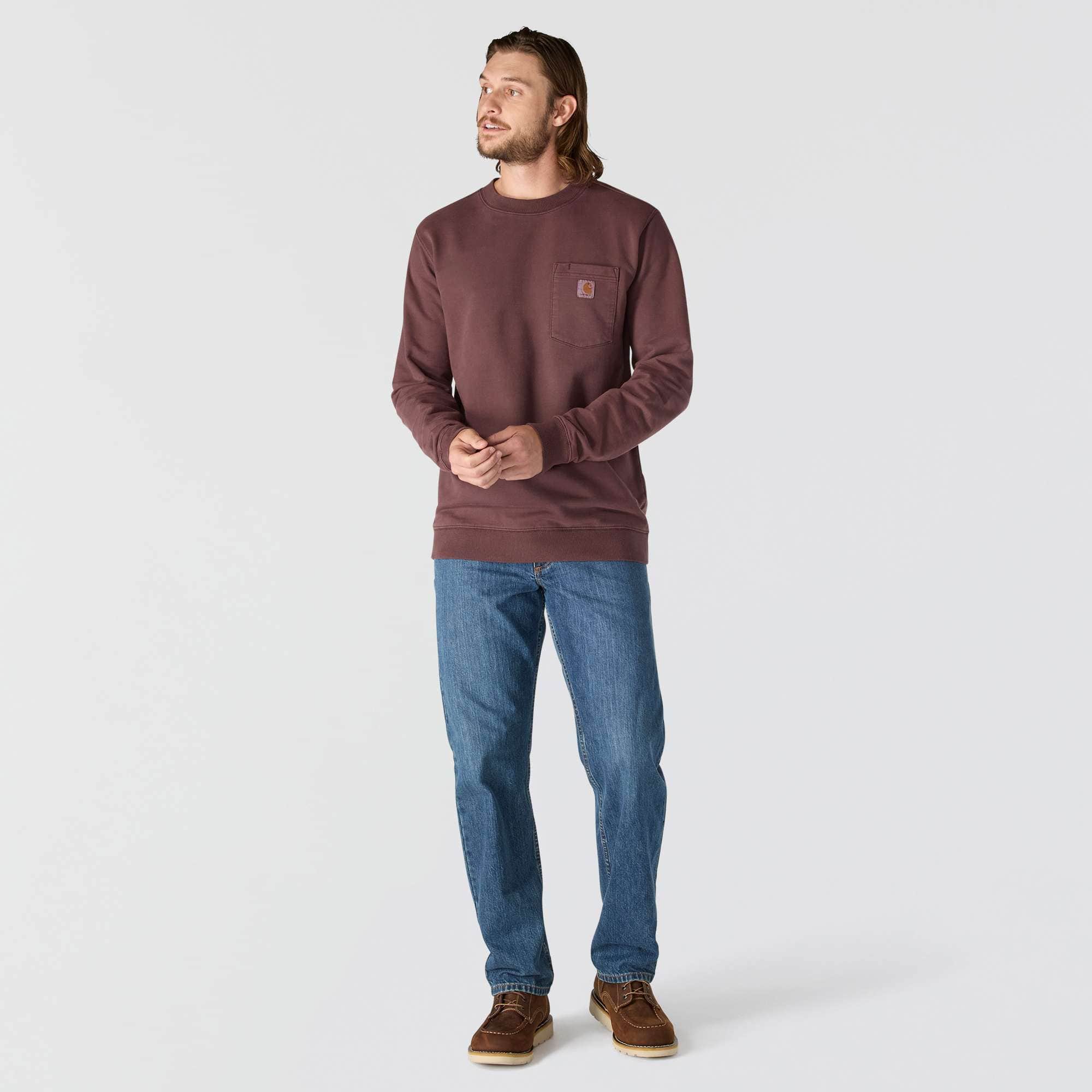 Relaxed Fit Midweight Garment Dye French Terry Crewneck Pocket Sweatshirt