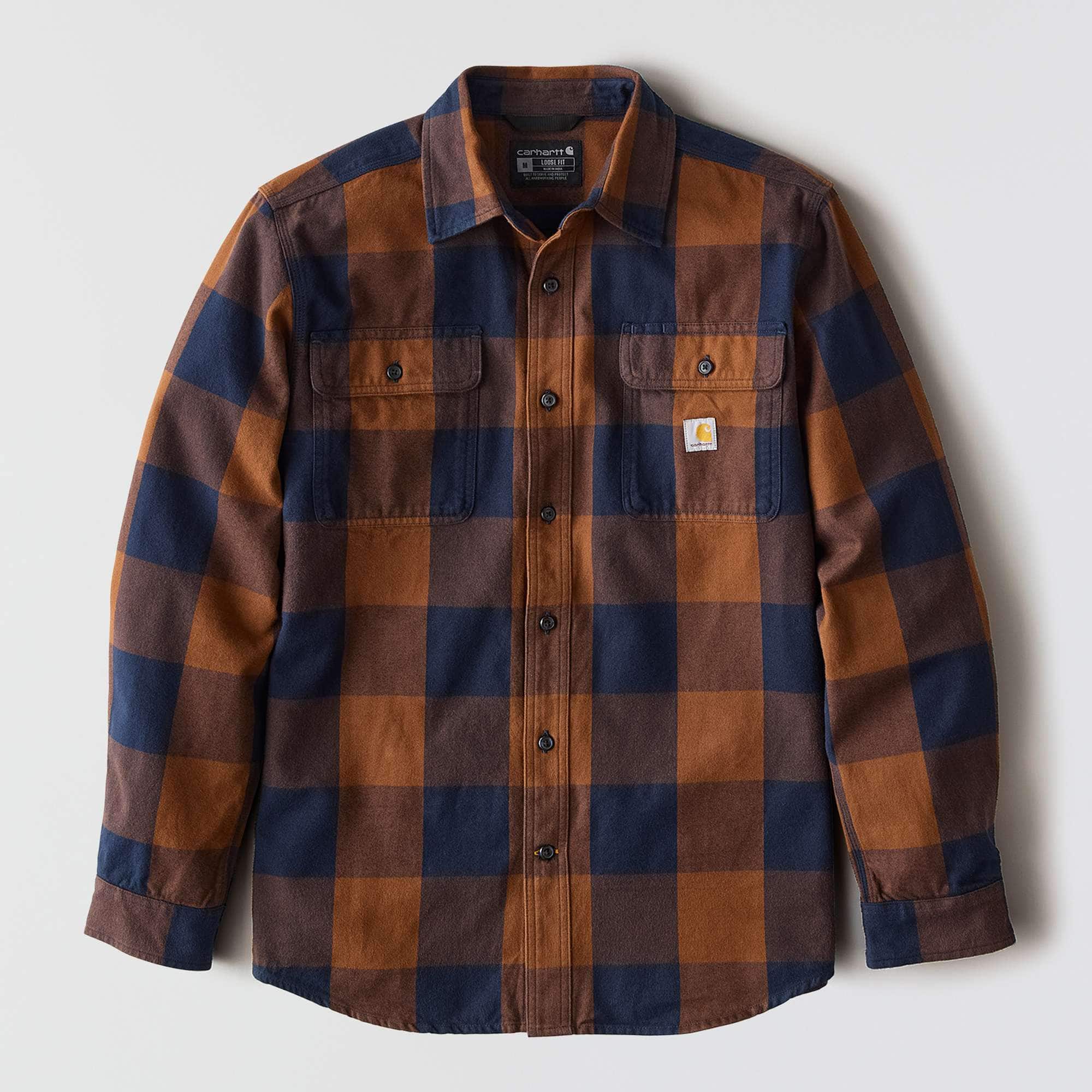 Loose Fit Heavyweight Flannel Long-Sleeve Plaid Shirt
