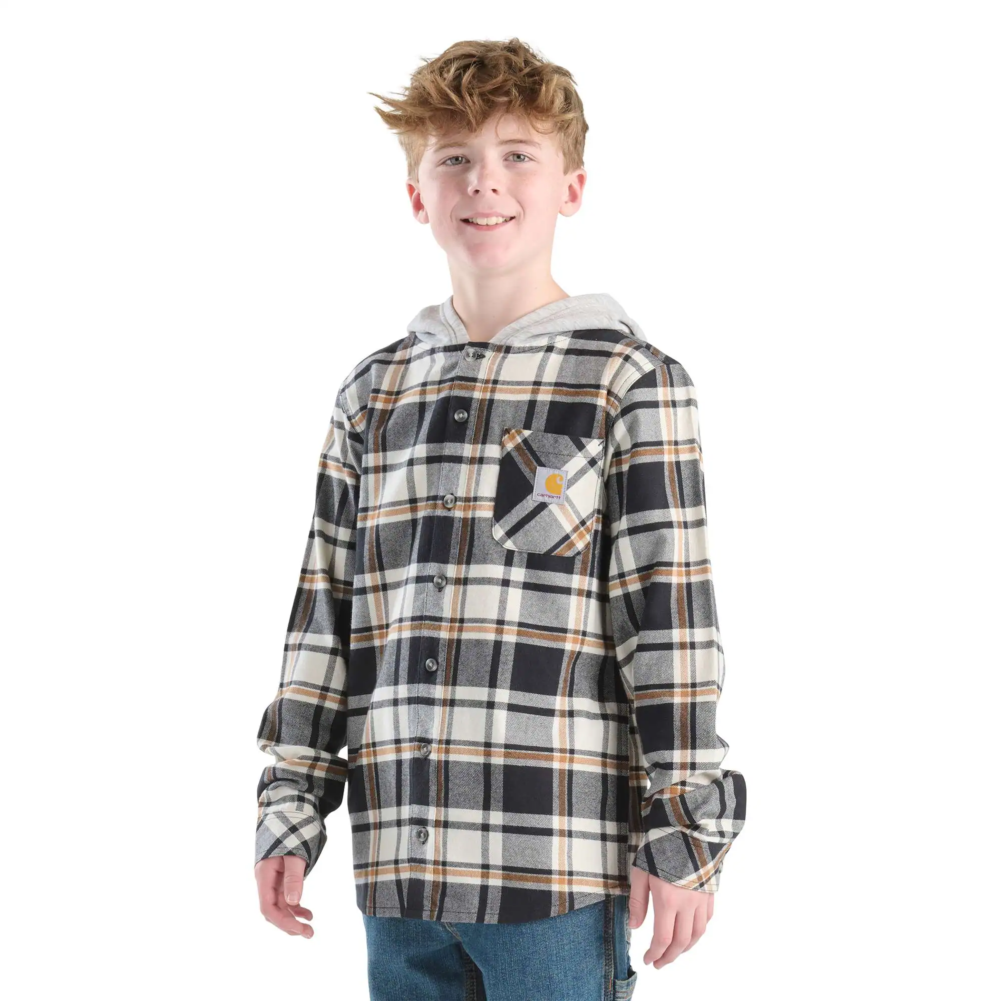 Boys' Long Sleeve Hooded Flannel Button-Front Shirt (Child/Youth)