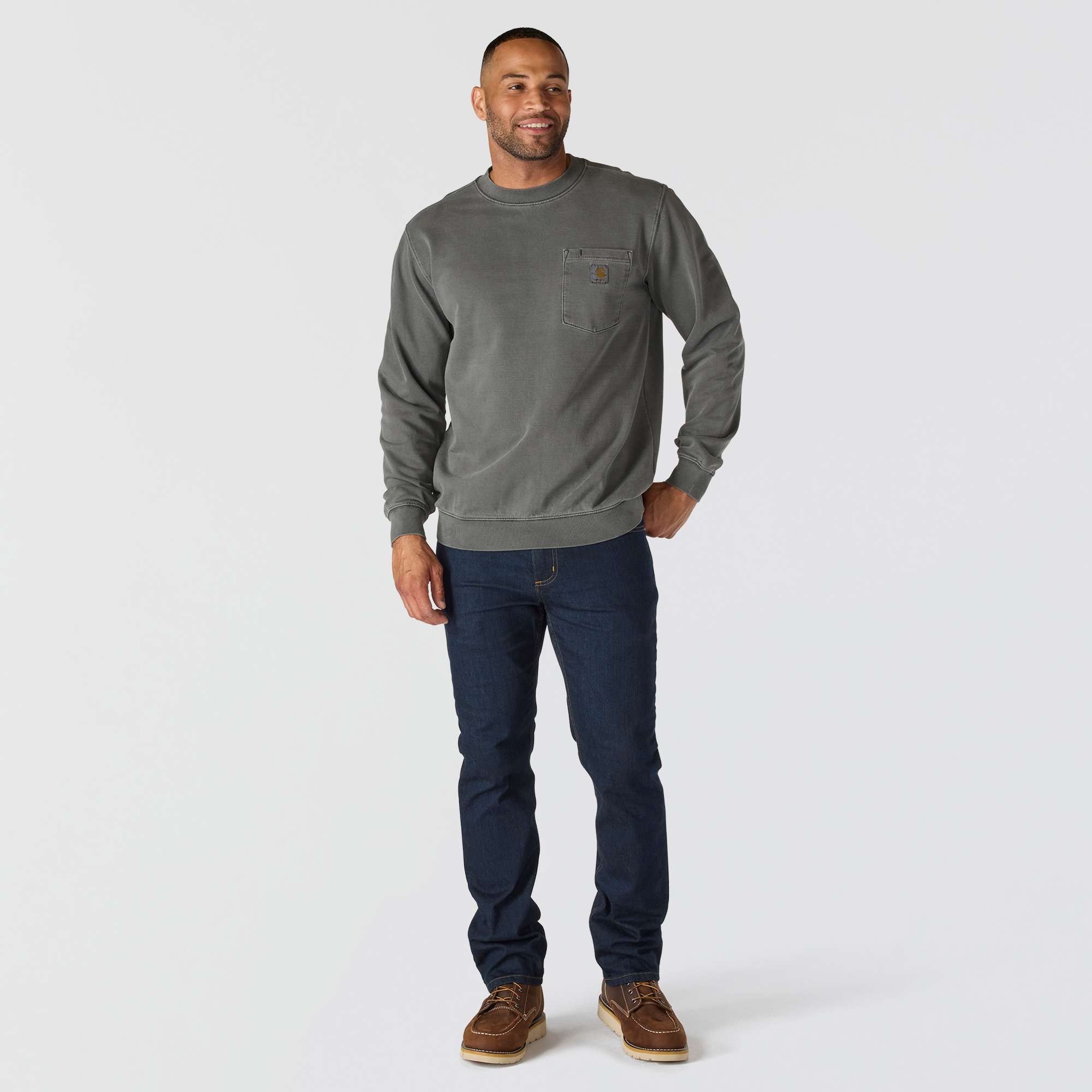 Relaxed Fit Midweight Garment Dye French Terry Crewneck Pocket Sweatshirt