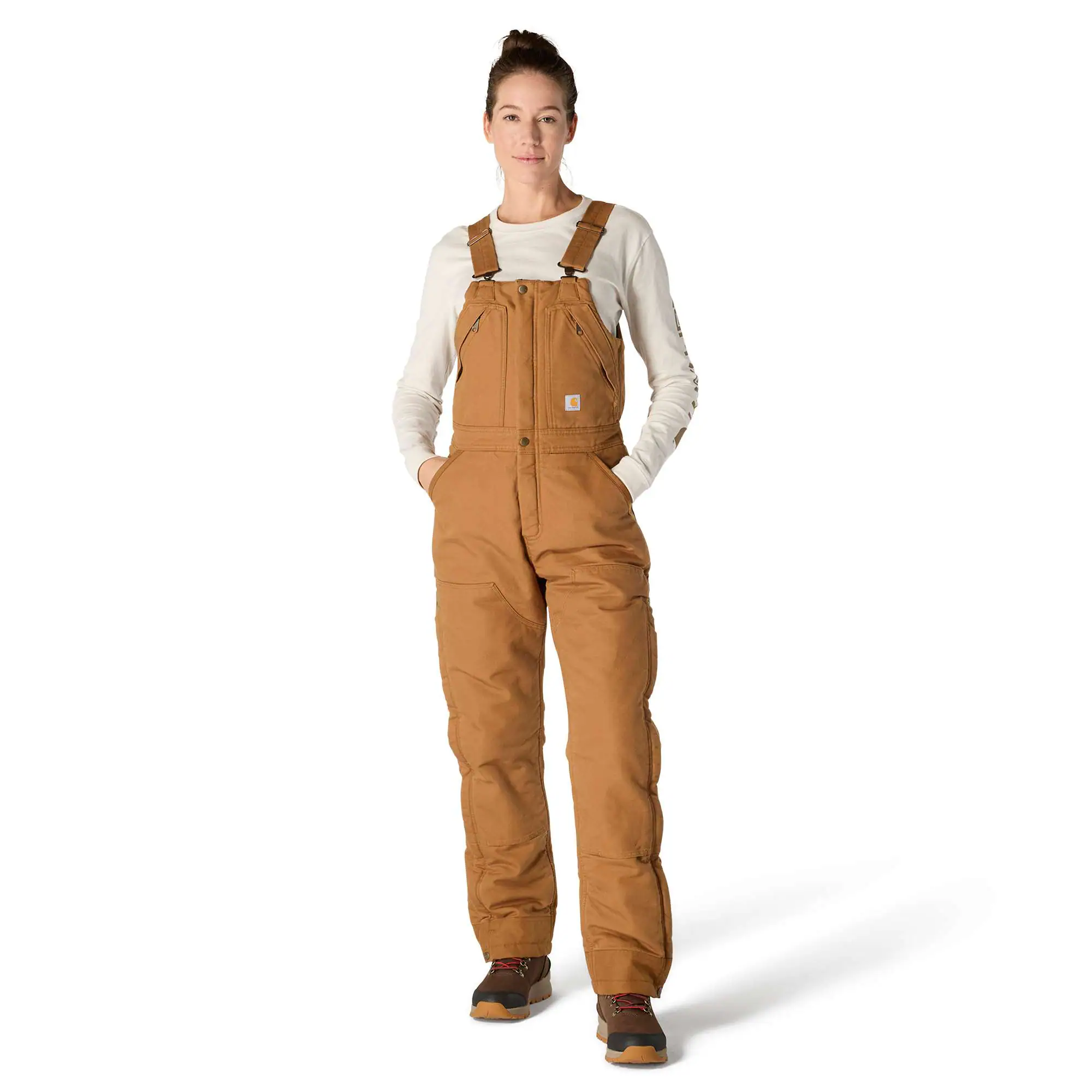 Women's Insulated Bib Overalls - Loose Fit - Washed Duck - 4 Extreme Warmth
