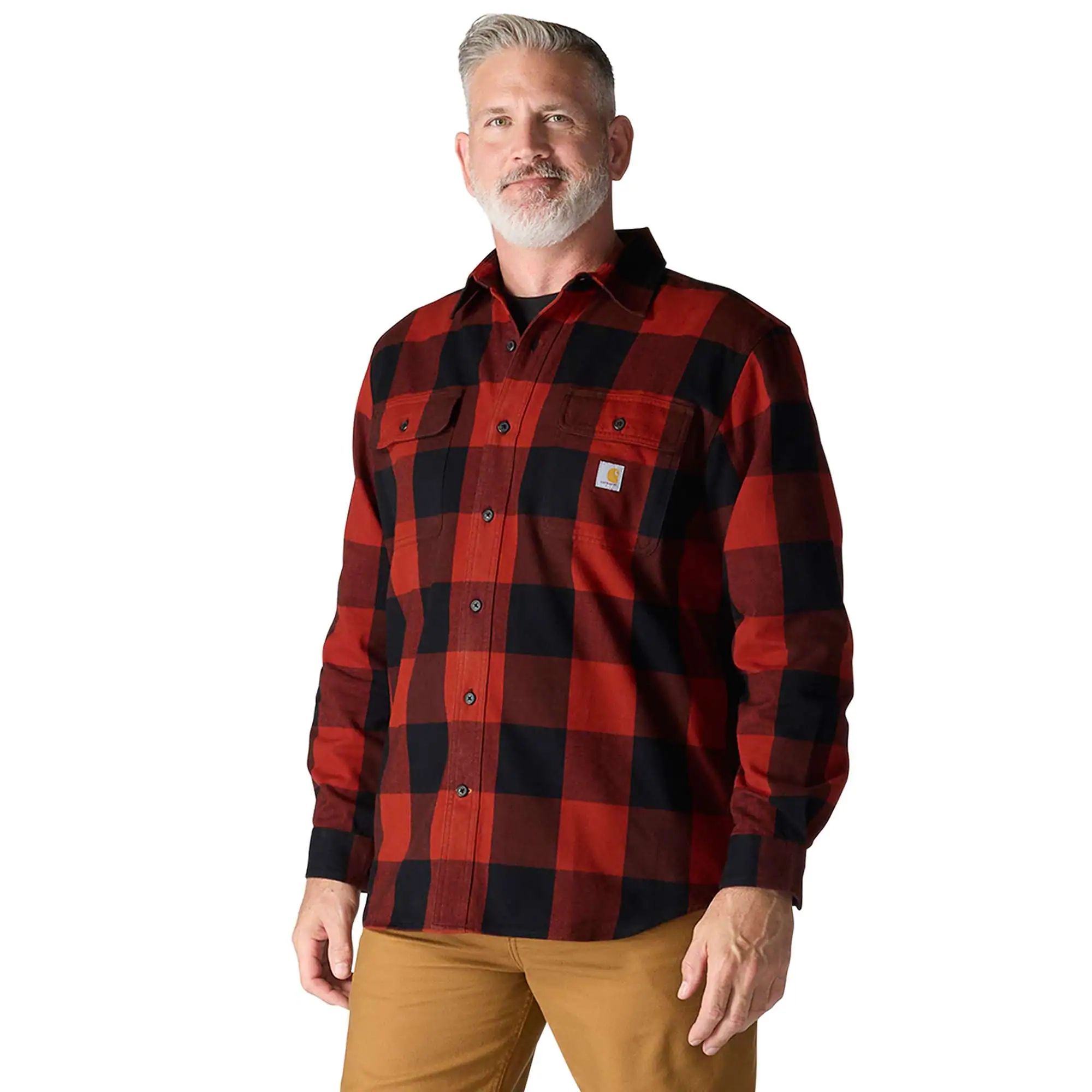 Loose Fit Heavyweight Flannel Long-Sleeve Plaid Shirt