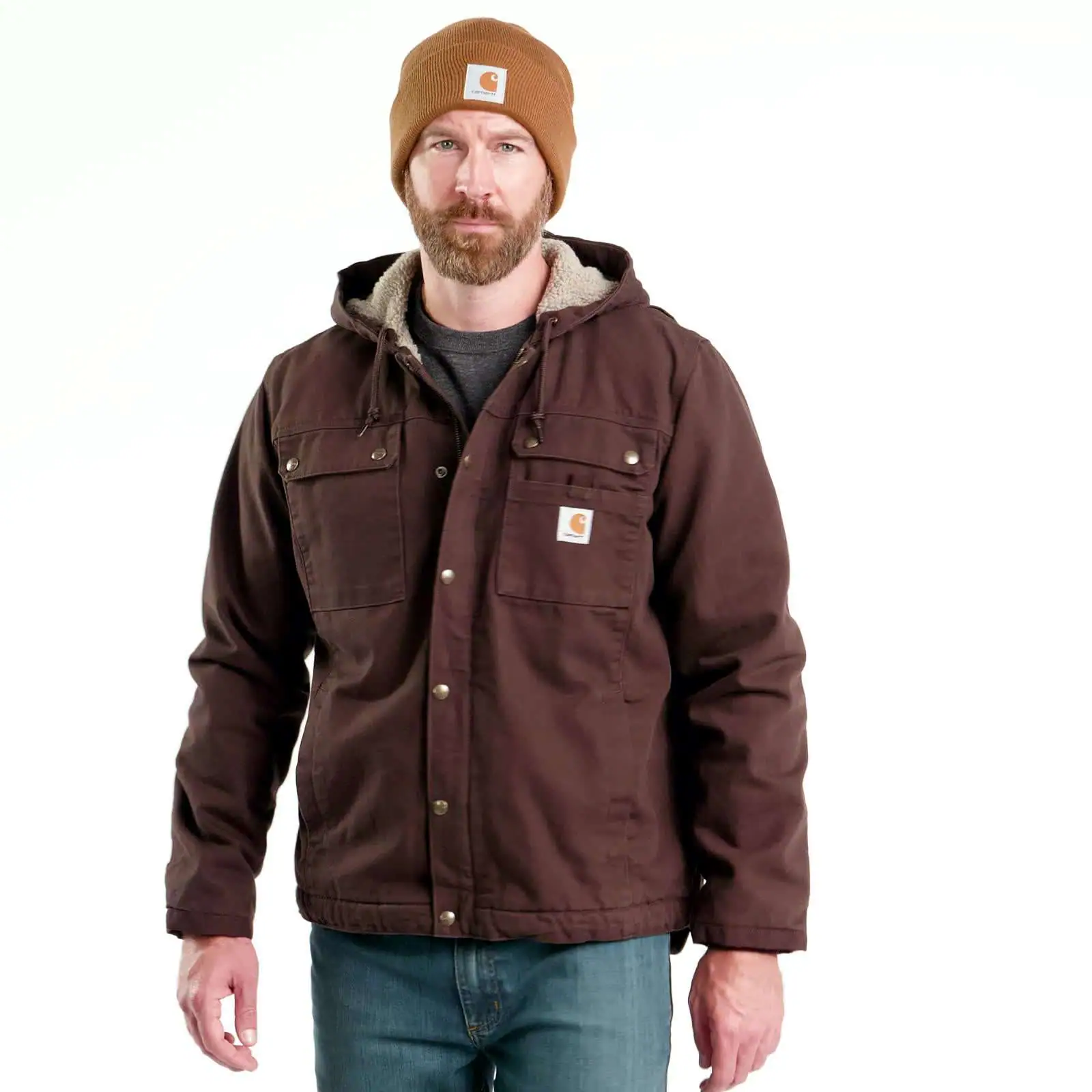 Men's Sherpa-Lined Utility Jacket - Relaxed Fit - Washed Duck