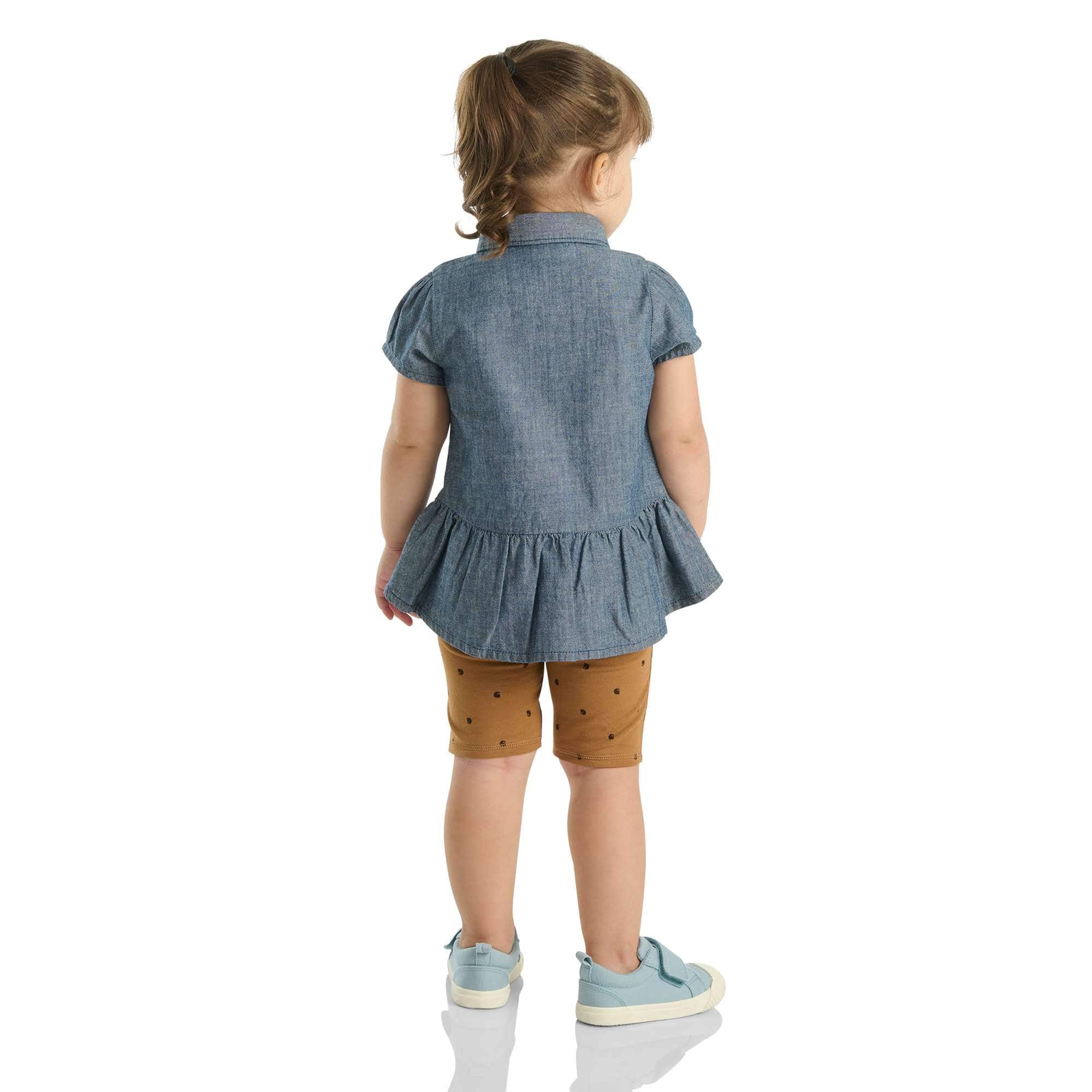 Girls'  2-Piece Short Sleeve Chambray Shirt & Biker Short Set(Toddler)