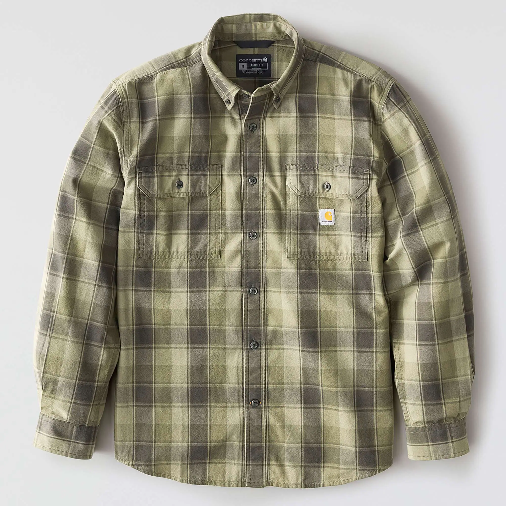 Loose Fit Midweight Chambray Long-Sleeve Plaid Shirt