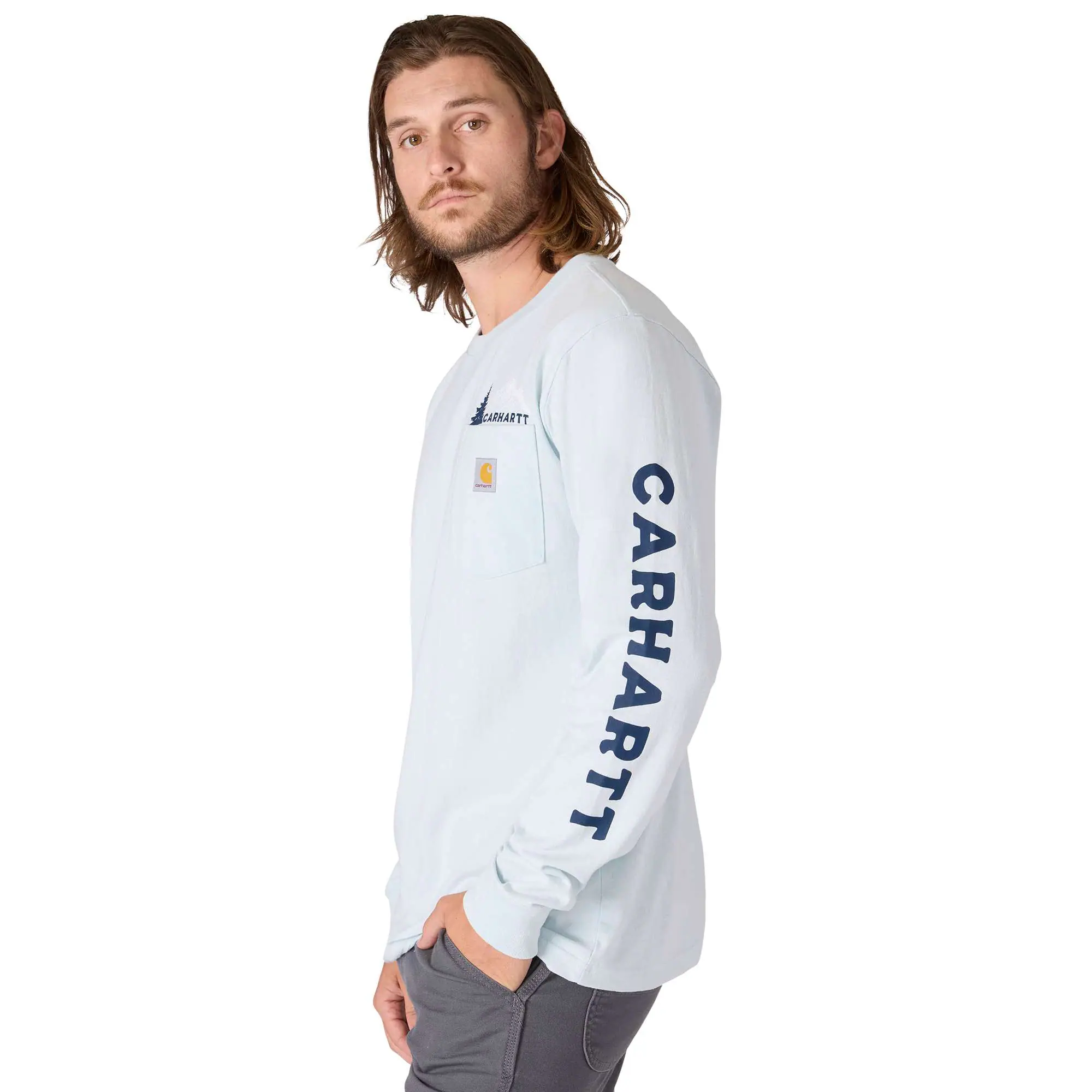 Relaxed Fit Heavyweight Long-Sleeve Pocket Mountain Graphic T-Shirt